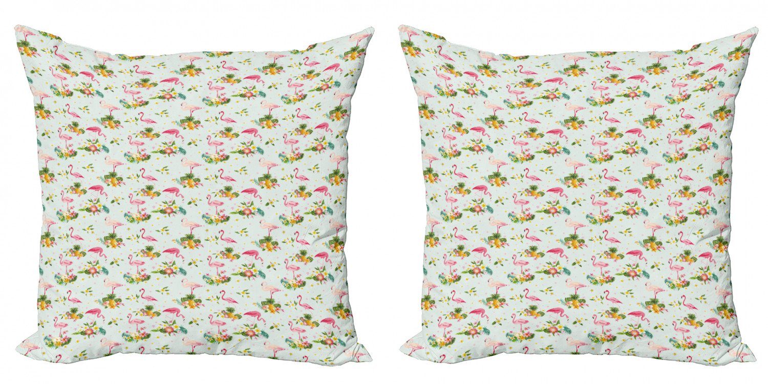 Kissenbezüge Modern Accent Doppelseitiger Digitaldruck, Abakuhaus (2 Stück), Flamingo Frische Flora Ananas