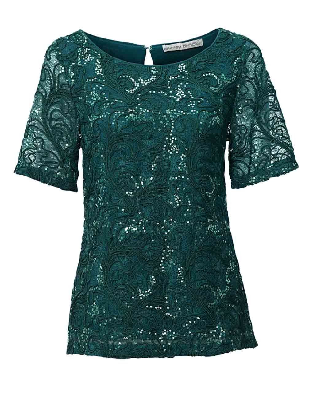 Ashley Brooke by heine Spitzenshirt Ashley Brooke Damen Designer-Spitzen-Paillettenshirt, smaragd