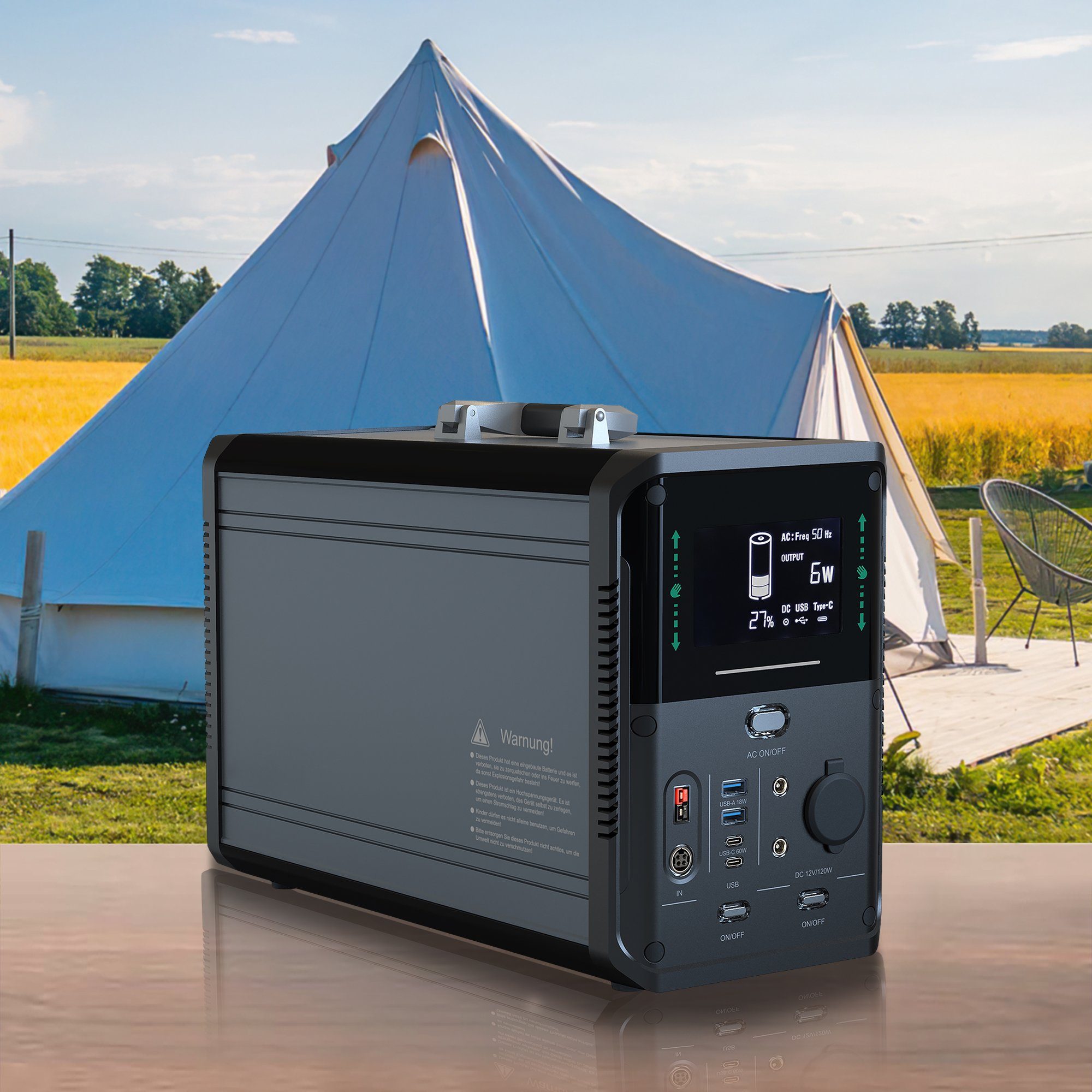 Merax Stromerzeuger SKA1500T Powerstation 1500W(3000W Surge), 1075Wh LiFePO4 Batterie-Backup,Tragbar Stromspeicher,mit Solarmodul
