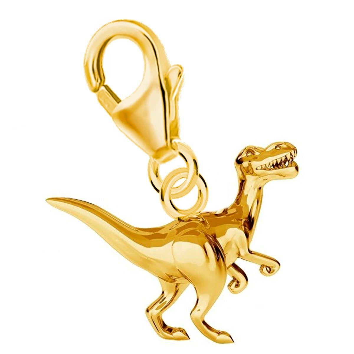 Goldene Hufeisen Charm-Einhänger Dinosaurier Karabiner Charm Anhänger Bettelarmband 925 Silber (inkl. Etui), für Gliederarmband oder Halskette