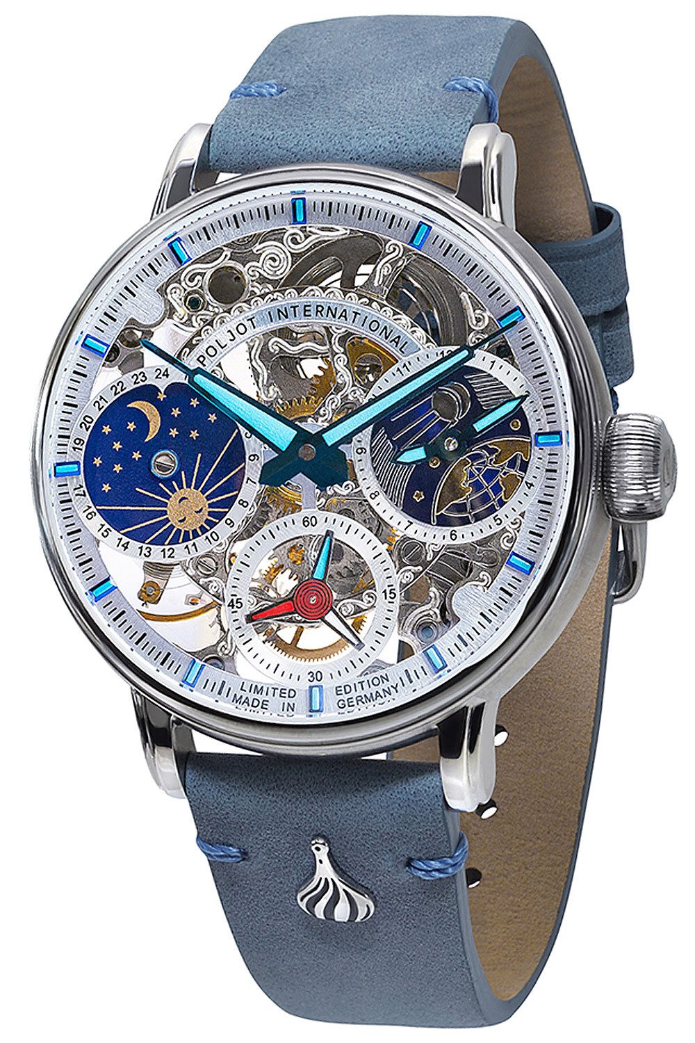 Poljot International Mechanische Uhr 9931.2940771, Herrenuhr Handaufzug Sputnik Graublau/Türkis
