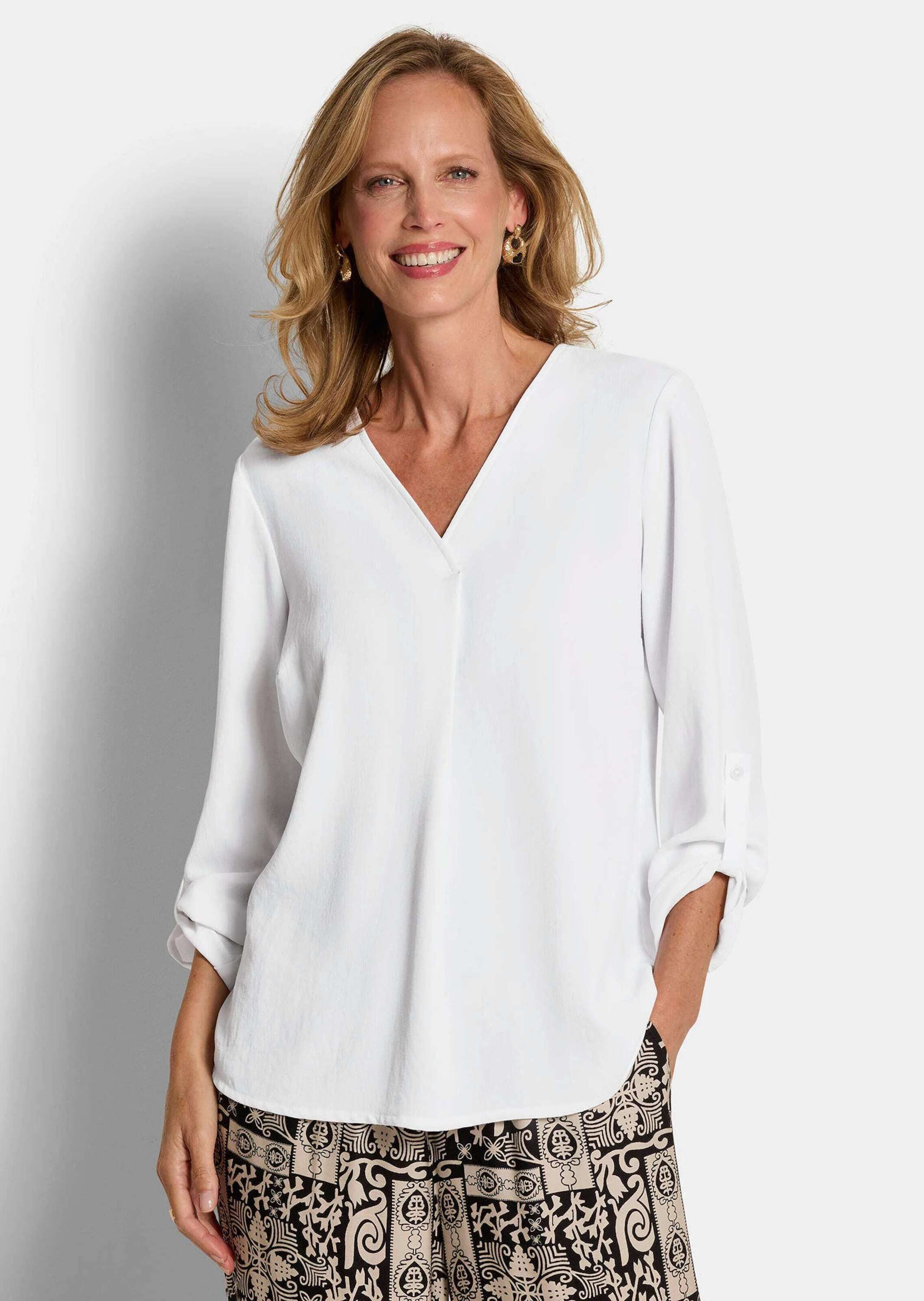 GOLDNER Schlupfbluse Elegante Basicbluse mit V-Ausschnitt Stilvolle Businessbluse mit V-Ausschnitt und Langarm