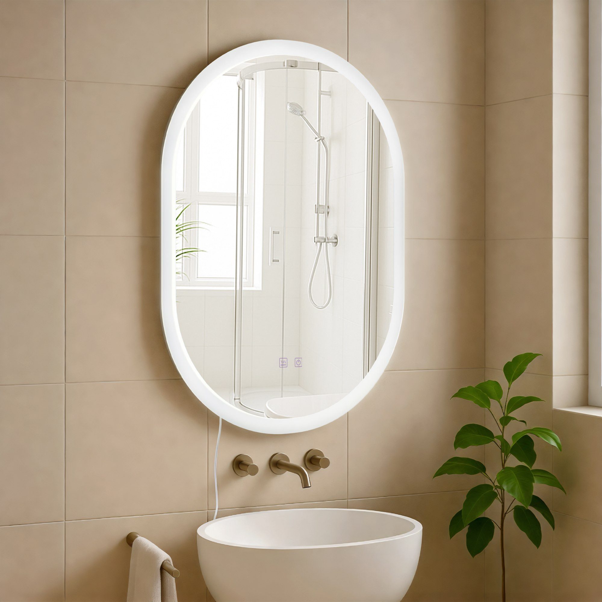 CLP Wandspiegel Karishma (1er), Anti-Beschlag, LED-Licht, dimmbar, 3 Modi, IP44