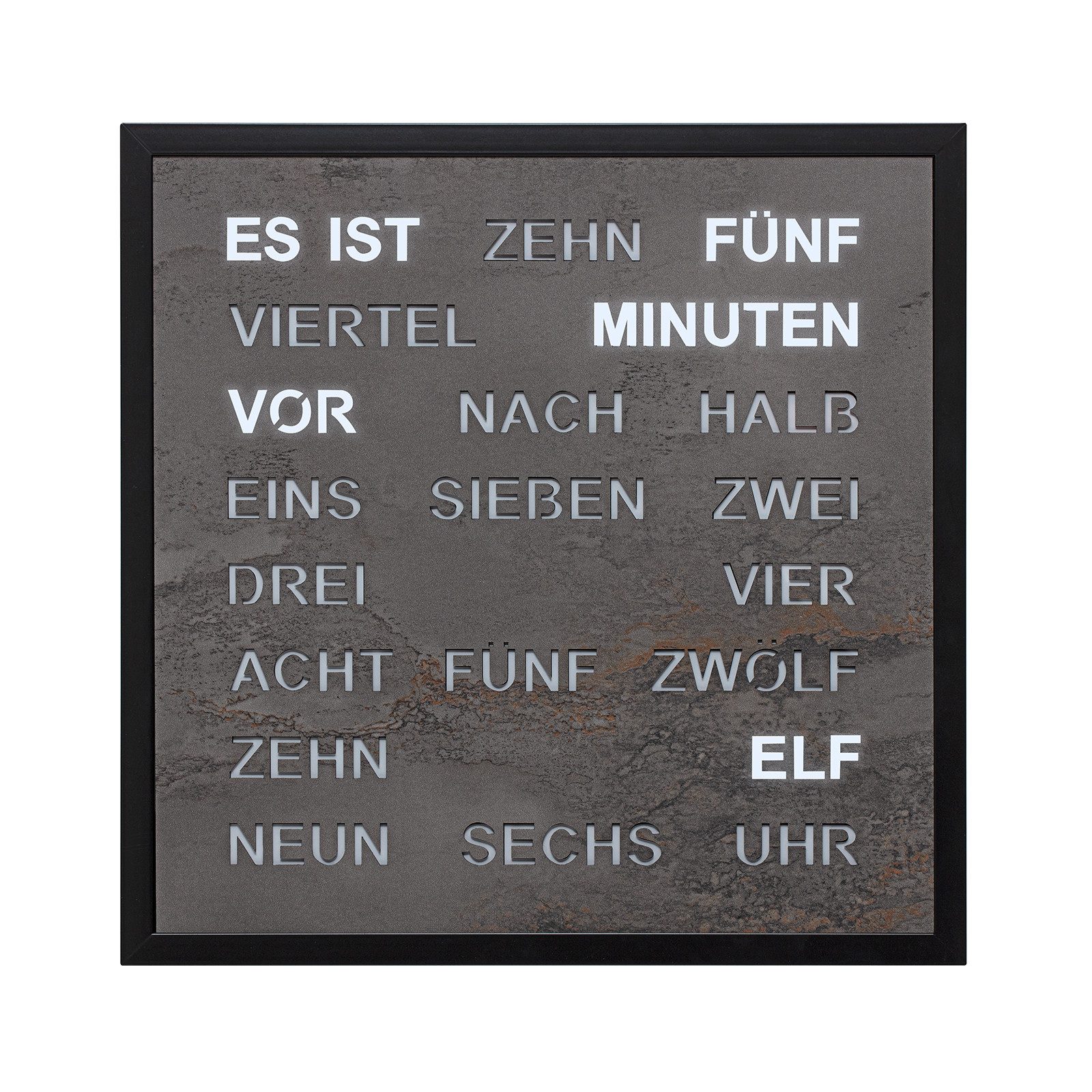 FILIUS zeitdesign Wanduhr Wortuhr als Tisch- Wanduhr Serie 0402 40x40x4,5 cm Made in Germany (220 Volt Stromanschluß)