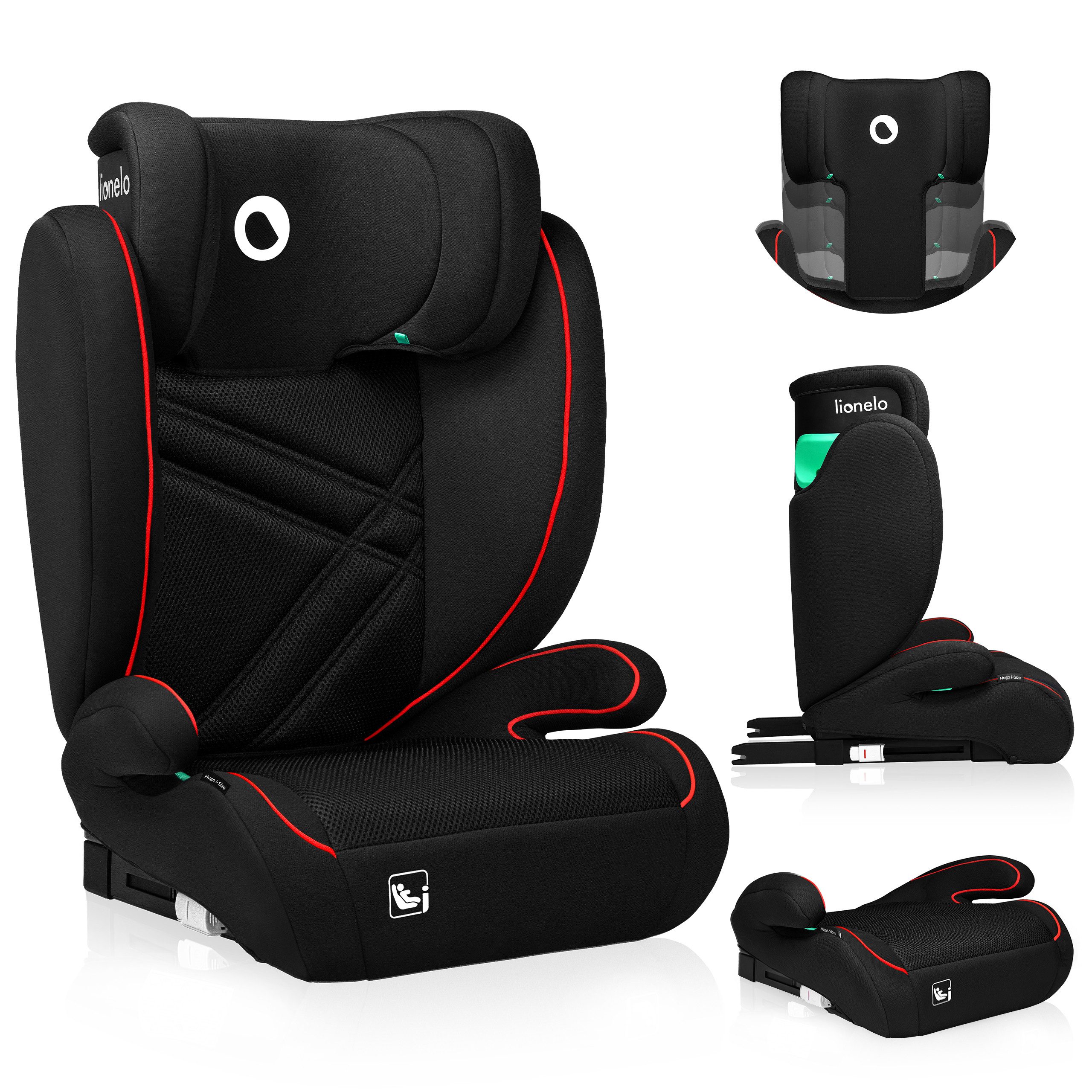 lionelo Autokindersitz HUGO I-SIZE, ab: ab 4 Jahre, bis: bis 12 Jahre, ab: 100,00 cm, bis: 150,00 cm, (Set), i-Size / ISOFIX oder Autogurte / 15-36kg