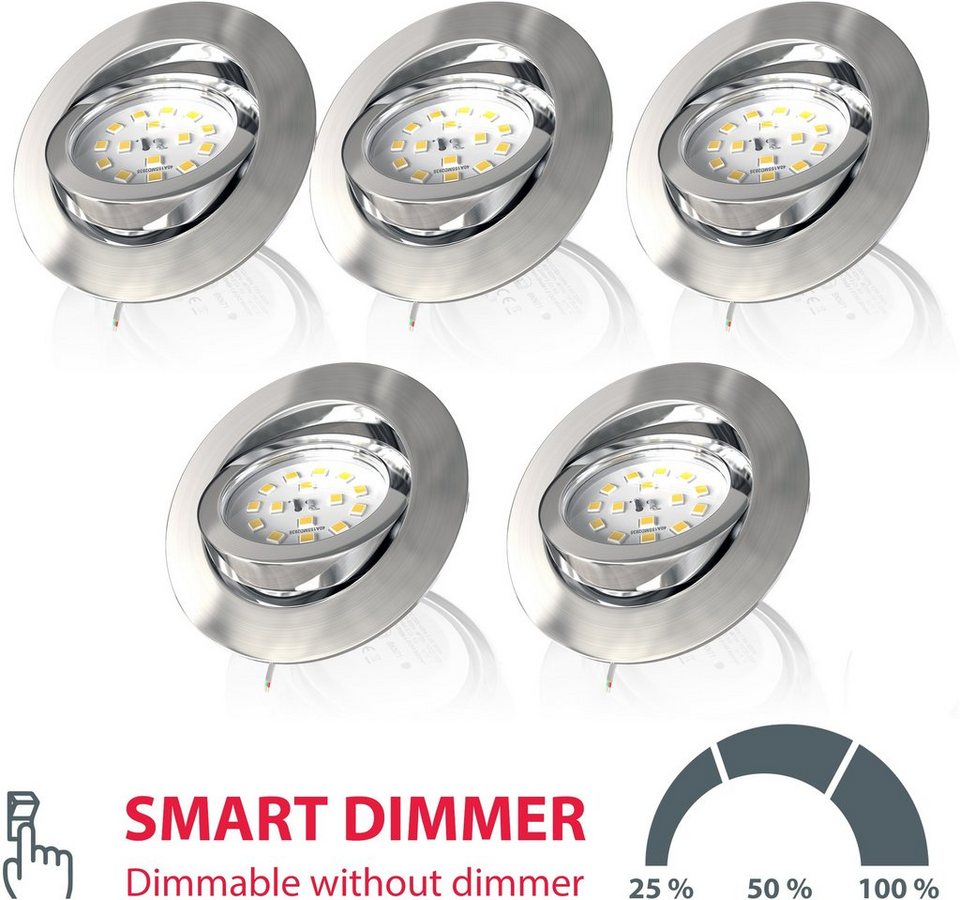 B.K.Licht LED Einbauleuchte, LED fest integriert, Warmweiß, LED  Einbaustrahler, dimmbar, 3-stufig, Wandschalter, schwenkbar