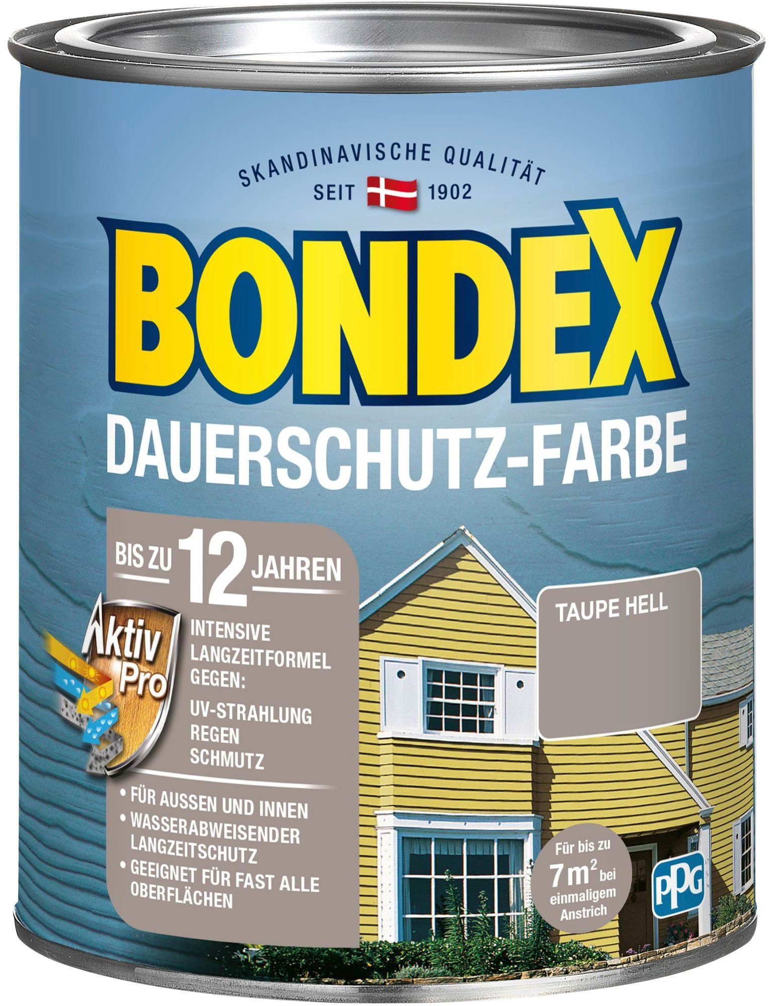Bondex Wetterschutzfarbe DAUERSCHUTZ-FARBE, für Außen und Innen, Wetterschutz mit Aktiv Pro Langzeitformel Taupe Hell