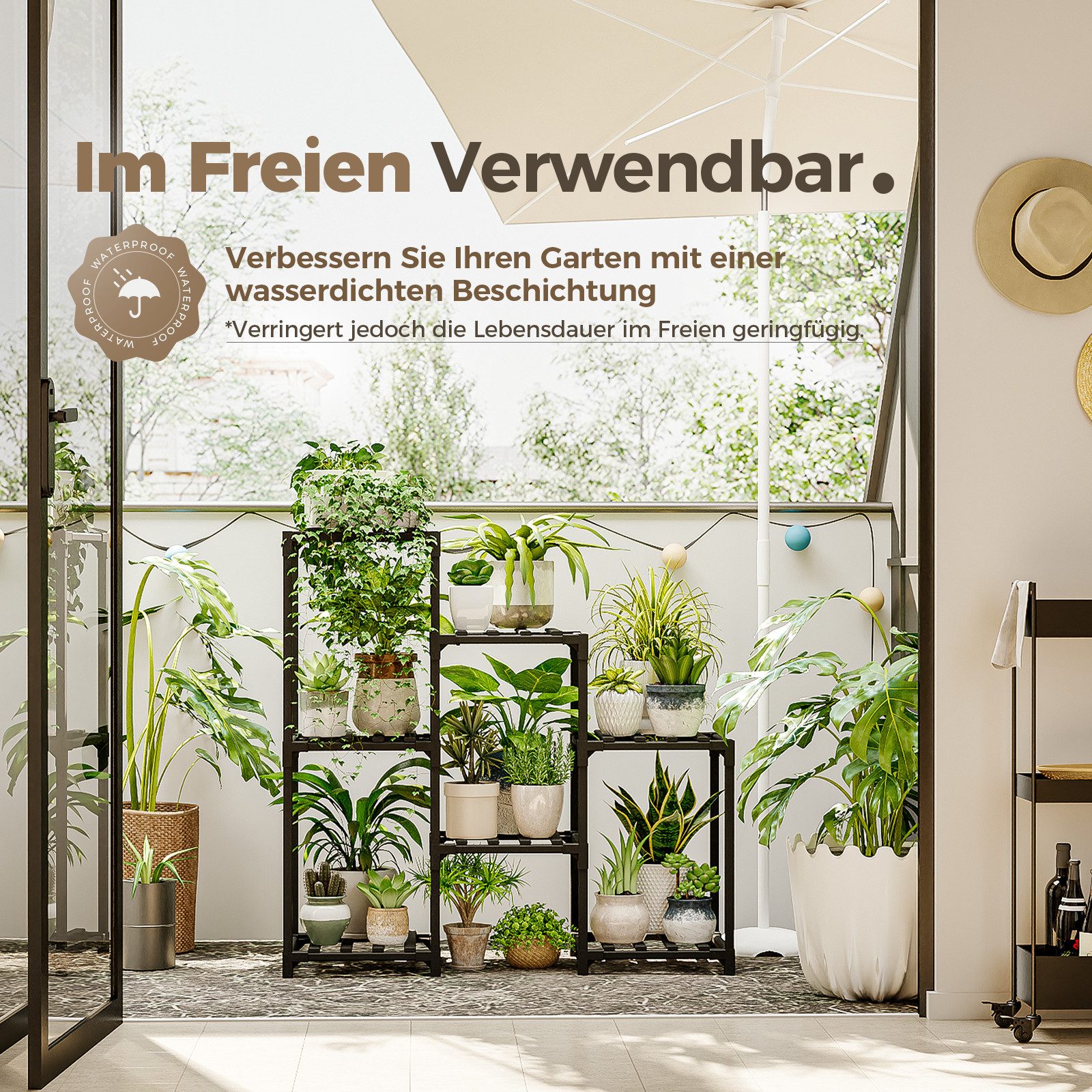 Bamworld Blumenständer Pflanzenständer Pflanzenregal für Innen und Außen mit 7 Ebenen (1 St), für Terrasse, Balkon, Garten – Geschenke für Gartenliebhaber