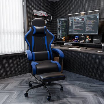 HOMALL Gaming-Stuhl Massage Gaming Stuhl mit Fußstütze 90-135° Rückenlehne einstellbar