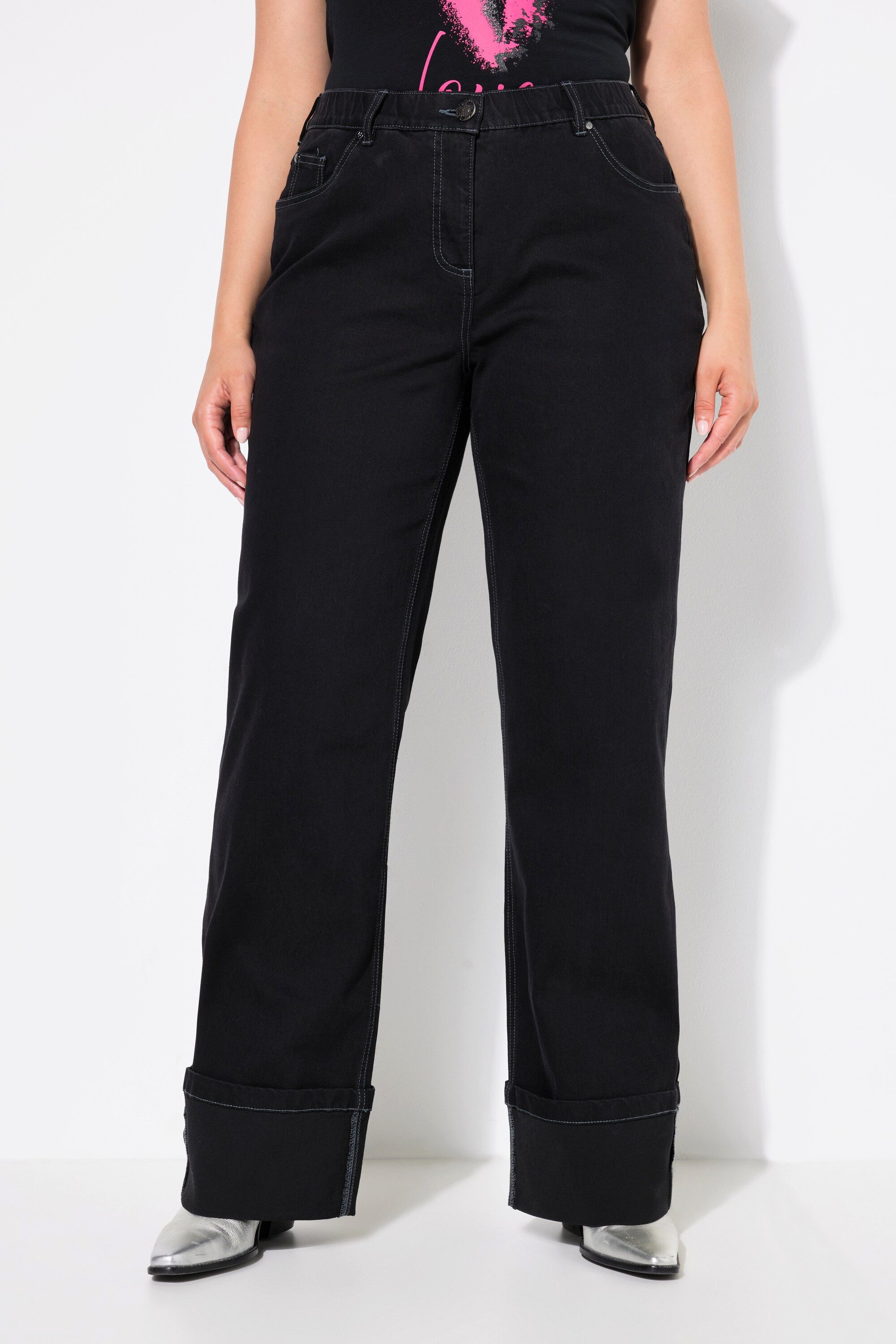 Ulla Popken Regular-fit-Jeans Jeans Mary weites Bein Komfortbund Umschlag