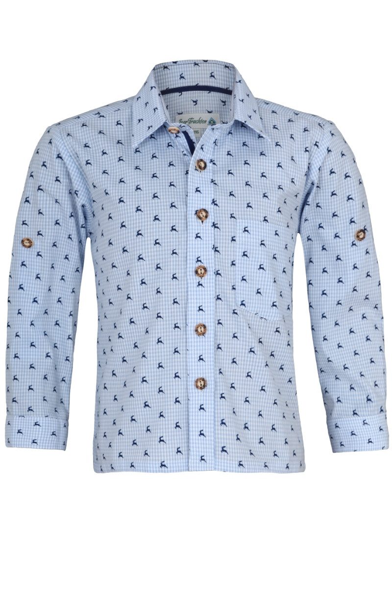 Isar-Trachten Trachtenhemd Trachtenhemd Kind - LIAM - grasgrün, hellblau