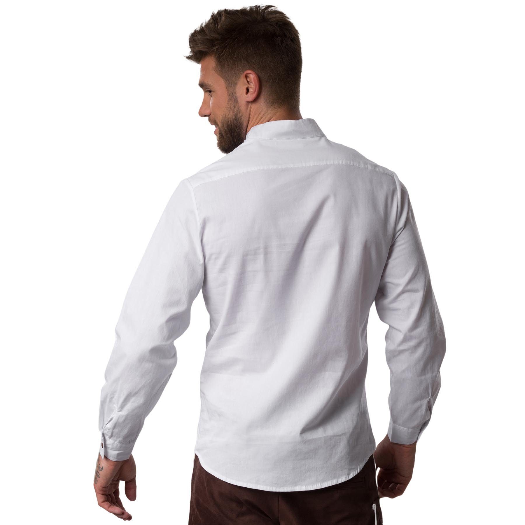 dressforfun Longsleeve Trachtenhemd aus Baumwolle mit Hirschhornknöpfen und Brusttasche (Wiesnhemd, Konfektionsgröße M in weiß) Kragenloser Ausschnitt, Zierknöp – Bild 5 von 5