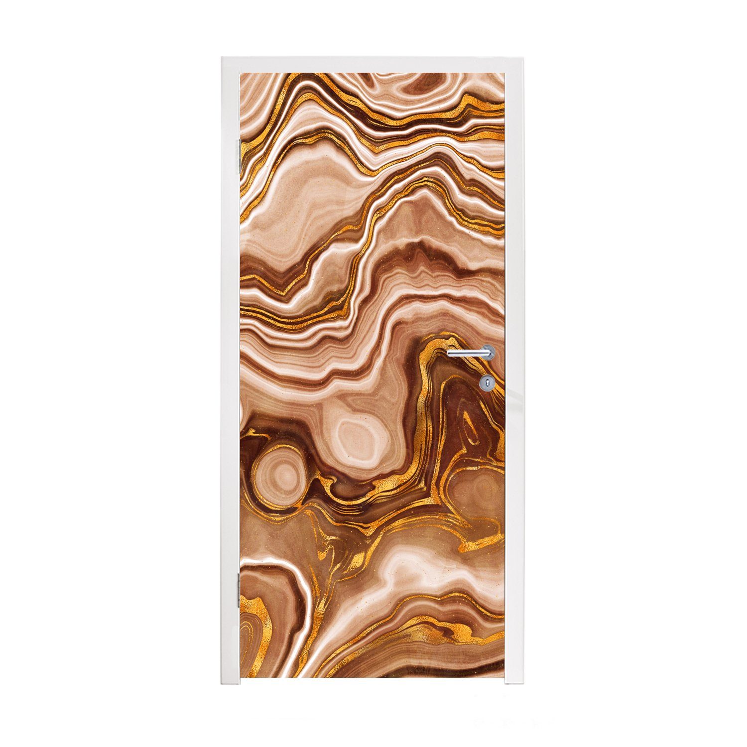 MuchoWow Türtapete Marmor - Golden - Muster, Matt, bedruckt, (1 St), Fototapete für Tür, Türaufkleber, 75x205 cm