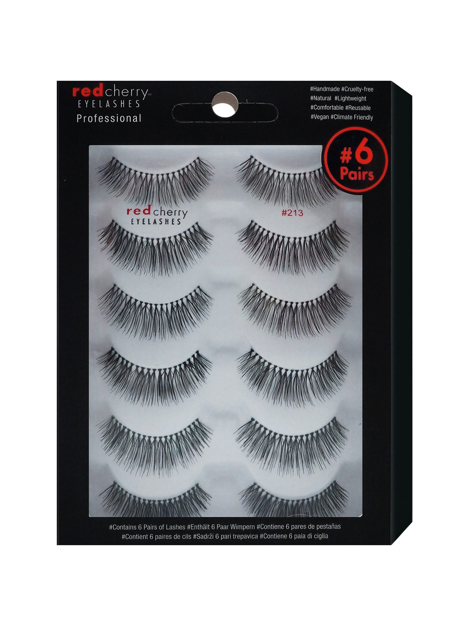 Red Cherry Eyelashes Bandwimpern 213 - 6 Pairs, Falsche Wimpern Streifen, Strip Lashes, Dramatic Lashes