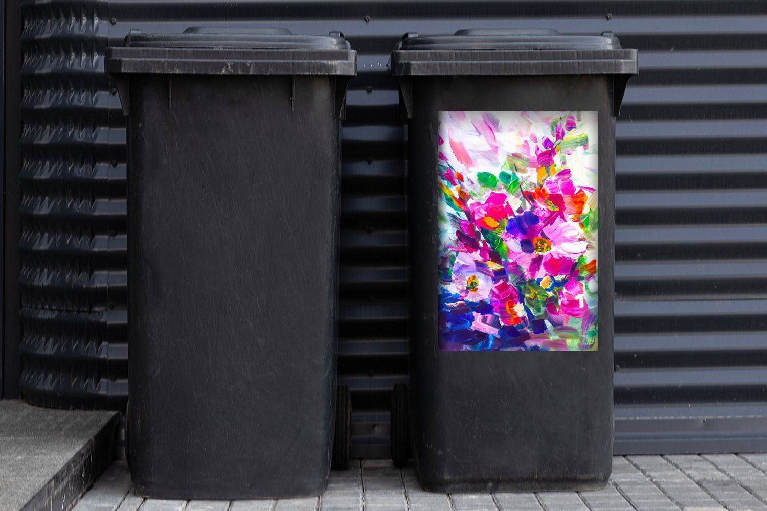 MuchoWow Wandsticker Impressionismus - Ölmalerei - Mülltonne, St), Abfalbehälter Sticker, Farben Container, Mülleimer-aufkleber, (1
