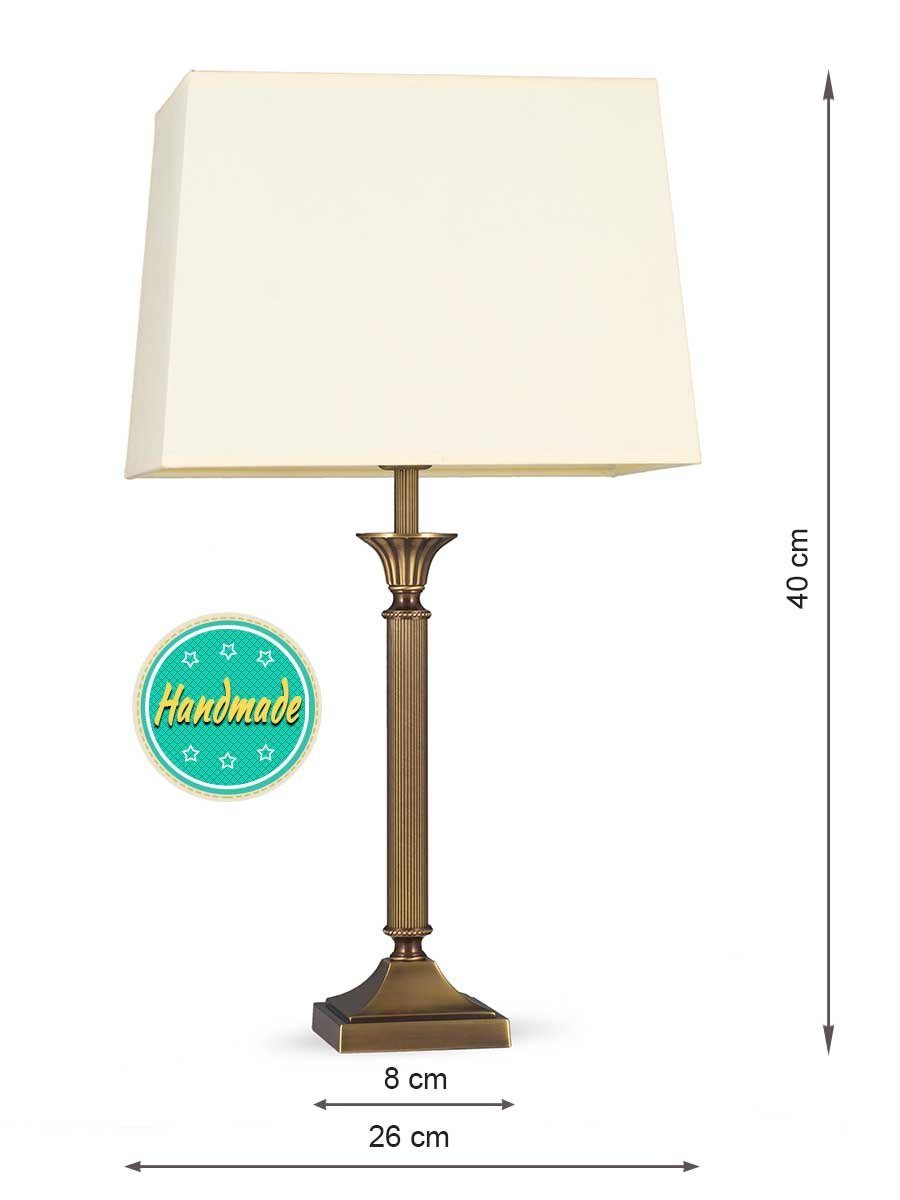 Helios Leuchten Tischleuchte Tischlampe Messing antik vintage Stoffschirm rechteck gelb, Schreibtischlampe Nachttischlampe, Handarbeit echtes Messing