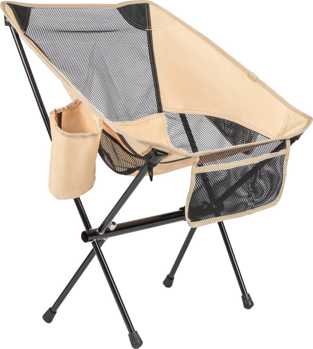 VirtuFit Campingstuhl VirtuFit Campingstuhl Compact klappbar mit Becherhalter Beige