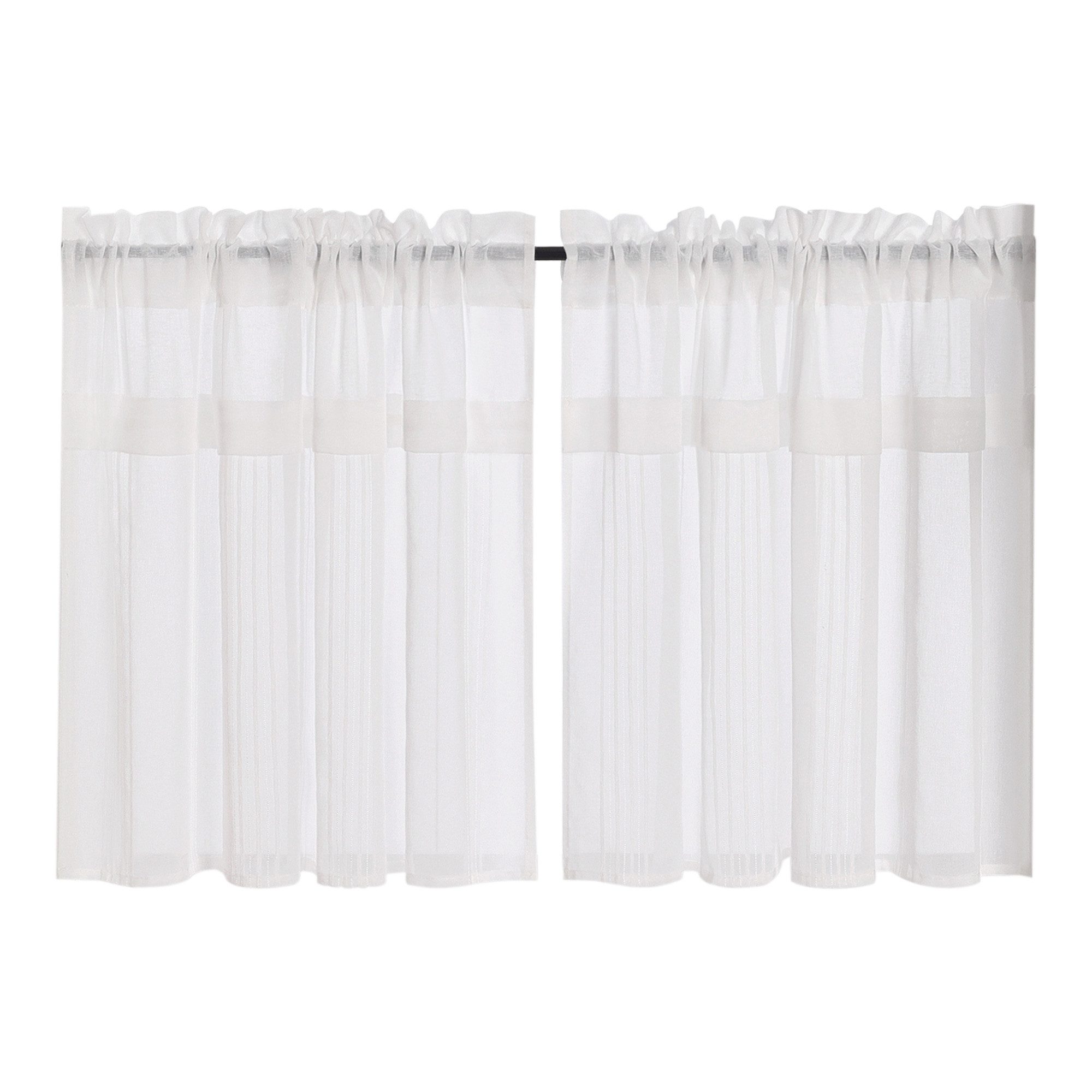 Joyswahl Scheibengardine (2 St), Stangendurchzug, halbtransparent, Leinenoptik, Landhaus Cáfe Gardinen Küche Kurz Bistrogardinen Weiß Kurzstores