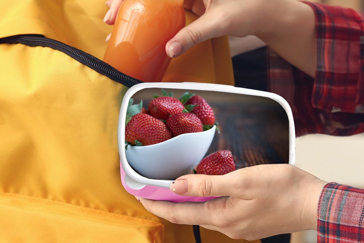 MuchoWow Lunchbox Erdbeere - Schale Brotbox Snackbox, Kunststoff, (2-tlg), rosa Mädchen, Kunststoff Kinder, Obst, Erwachsene, - für Brotdose