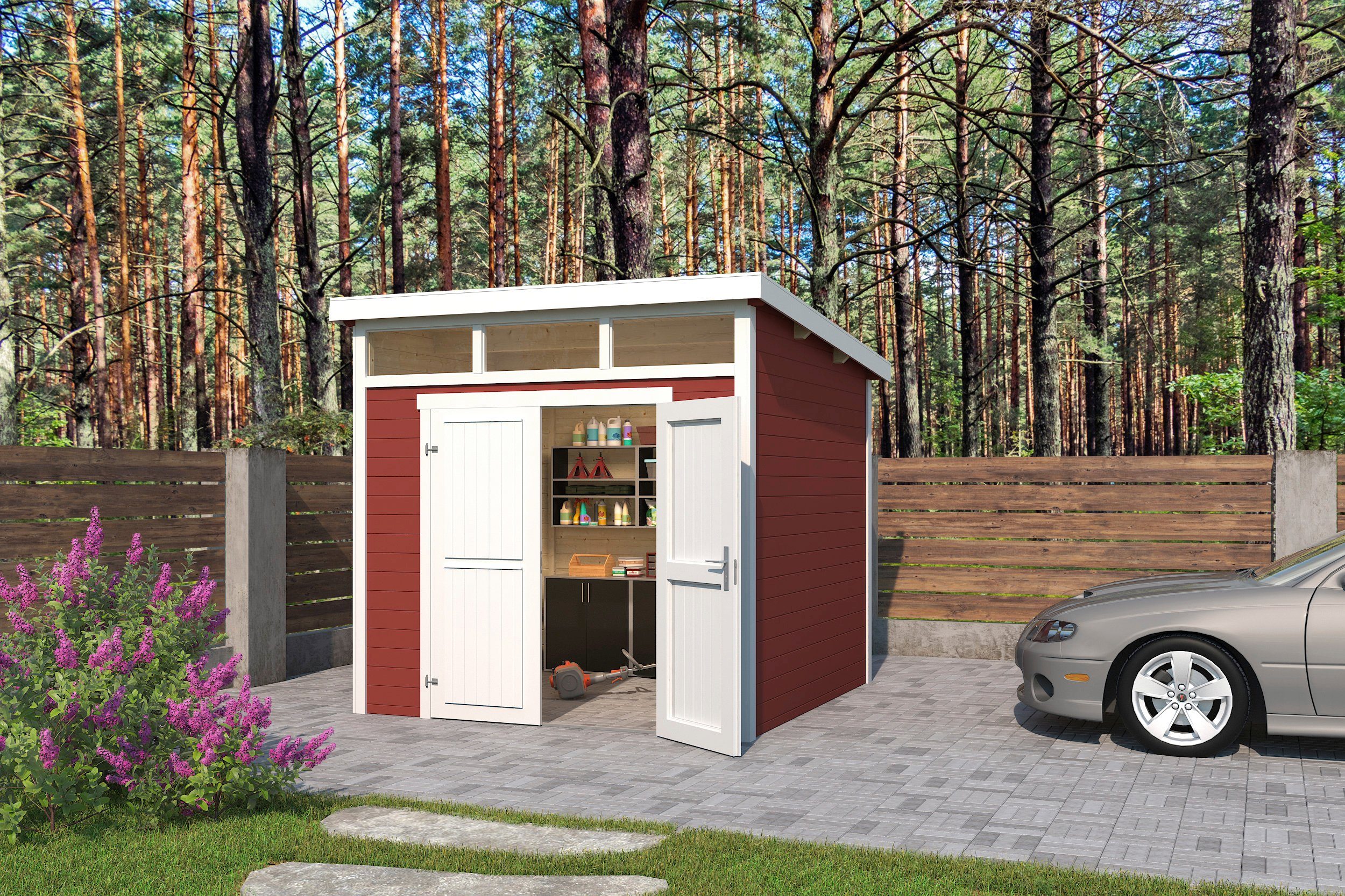 LASITA MAJA Gartenhaus Kibo 3, BxT: 250x275 cm, Blochbohlenhaus 28mm, Fundamentmass 2500x2500, Schwedenrot