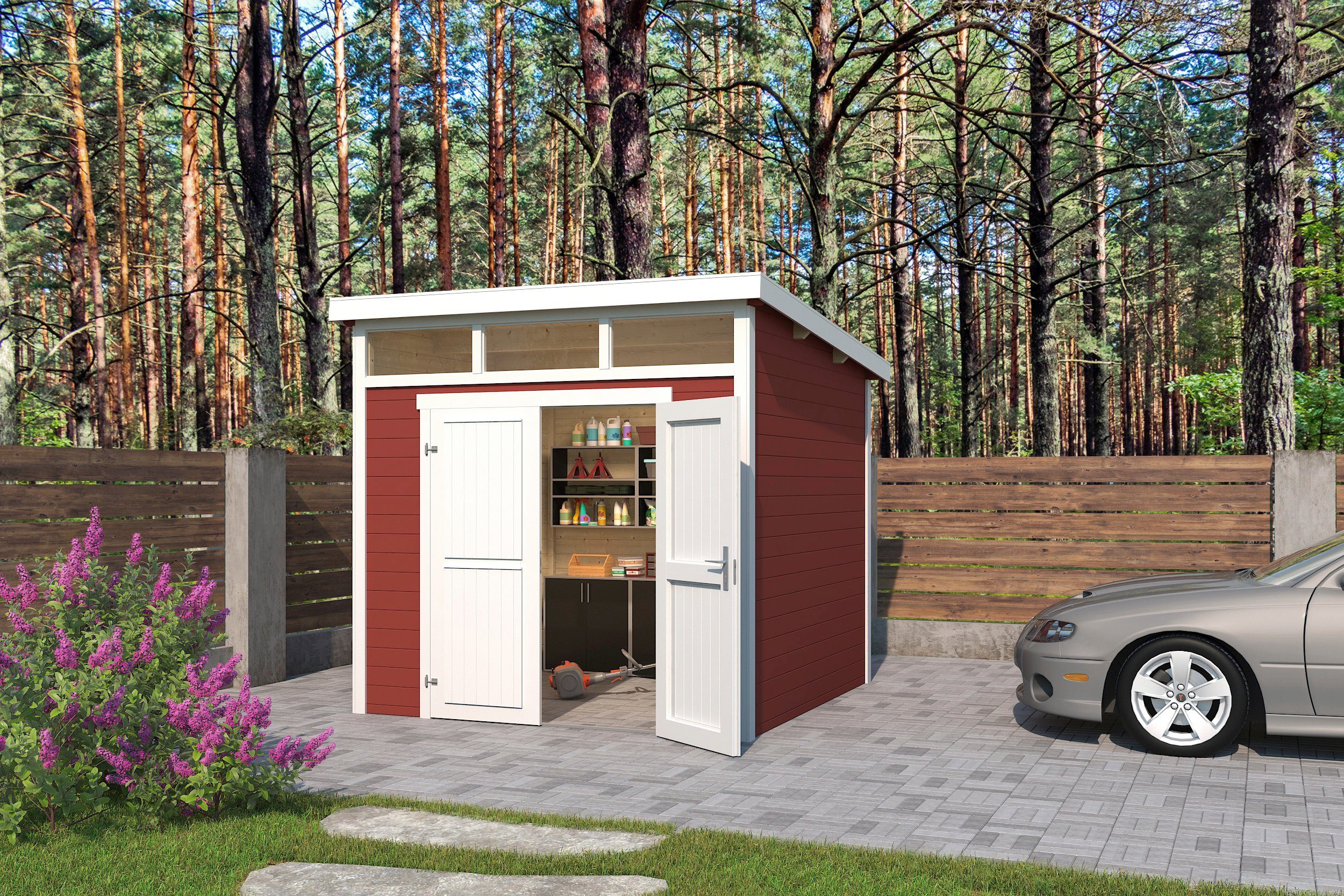 LASITA MAJA Gartenhaus Kibo 3, BxT: 250x275 cm, Blochbohlenhaus 28mm,  Fundamentmass 2500x2500, Schwedenrot