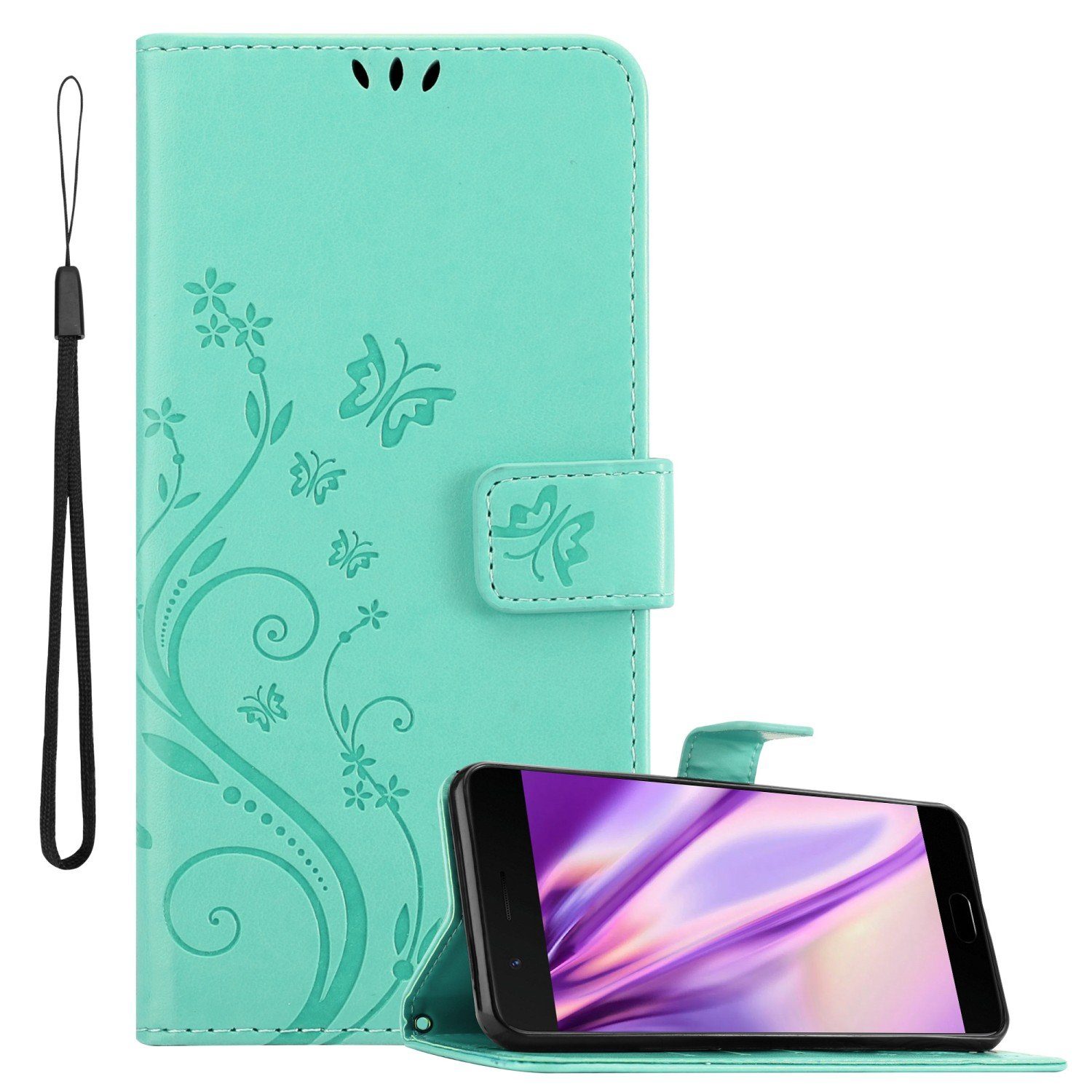 Cadorabo Handyhülle für OnePlus 5 Hülle OnePlus 5, Hülle Schutzhülle Blumen Flower mit Standfunktion Kartenfach Magnet