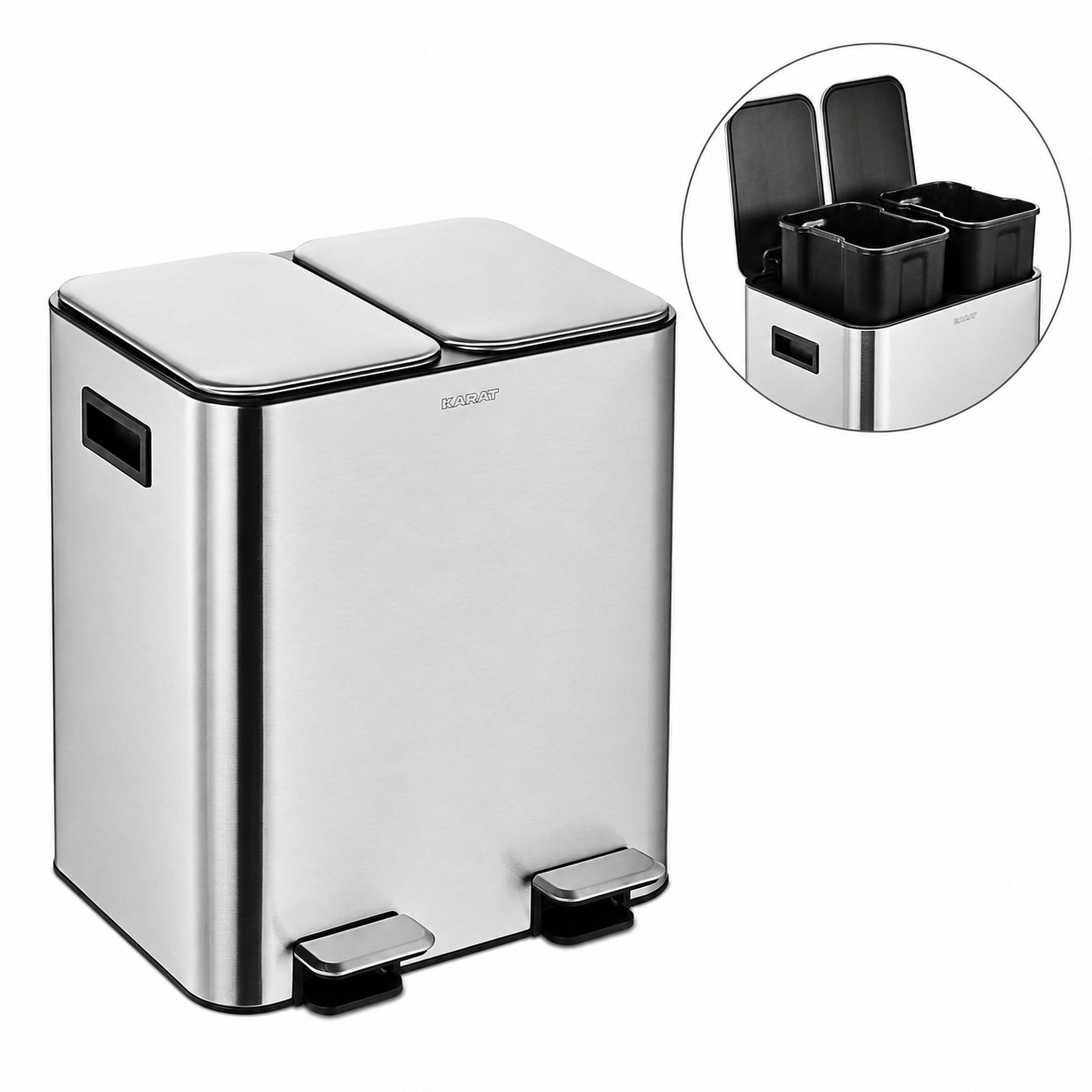Floordirekt Mülleimer Logan 2 x 15 L Treteimer Soft Close Mülltrennung, Zwei entnehmbare Innenbehälter