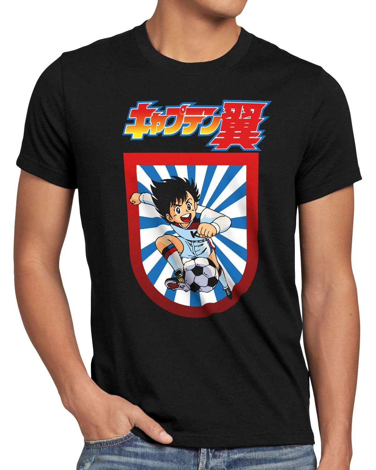 style3 Print-Shirt Herren T-Shirt Tsubasa tollen fußballstars wm em schwarz
