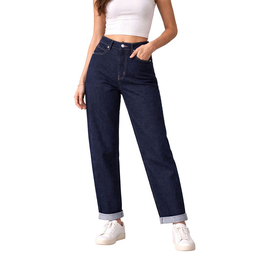 Ital-Design Mom-Jeans Damen Freizeit (91279853) Used-Look Stretch High Waist Jeans in Dunkelblau