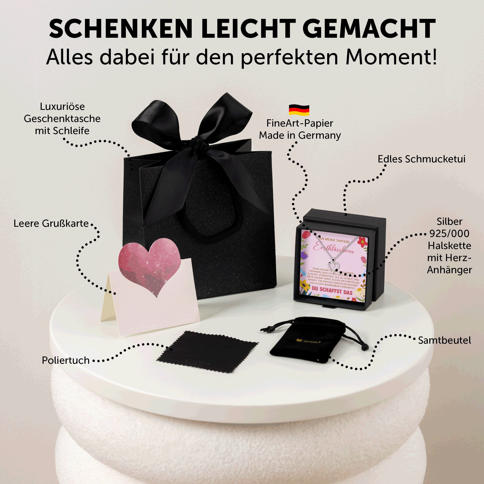 22Feels Schmuckset Einschulung Geschenk Mädchen Halskette 1. Klasse Schulanfang Schmuck, Echt-Silber 925/000, Karte Made In Germany