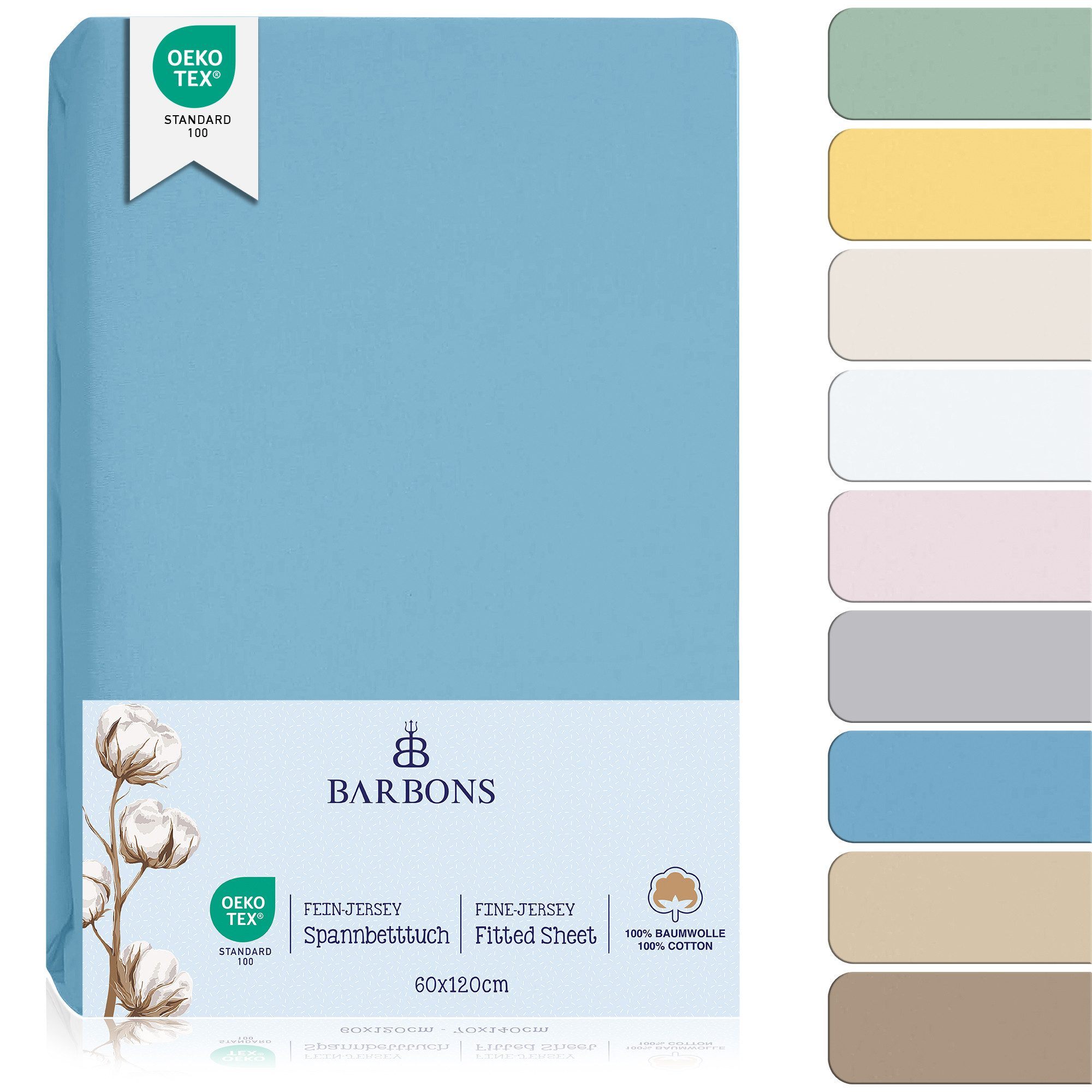 BARBONS Spannbettlaken 60x120 für Baby, Jersey Bettlaken Babybett, Kinderbett, (1 Stück), 100% Baumwolle
