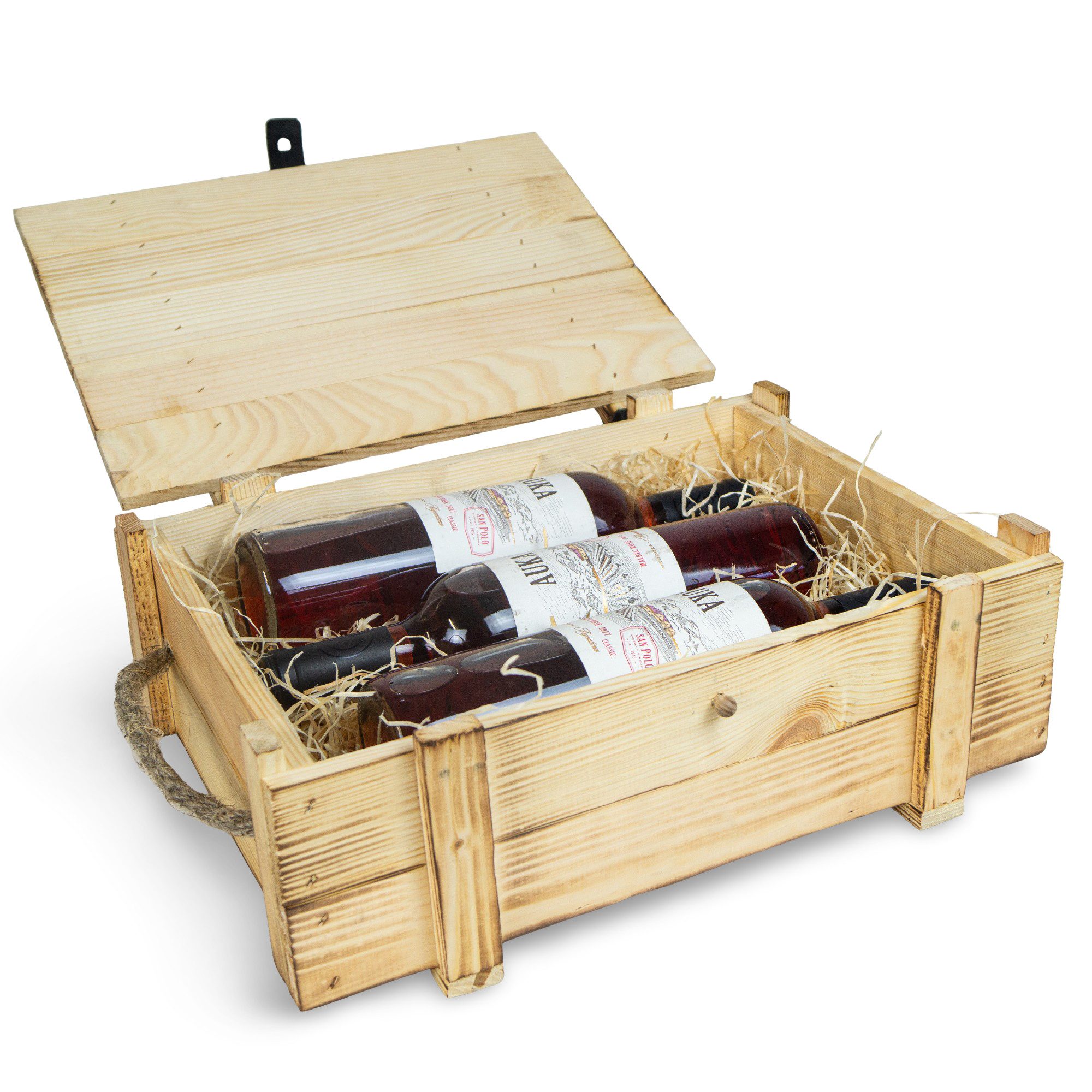 Kistenkolli Altes Land Allzweckkiste Weinkisten 3er geflammt inkl. Holzwolle Geschenkbox Weinbox Weinkiste (Spar-Set, 1er Set)