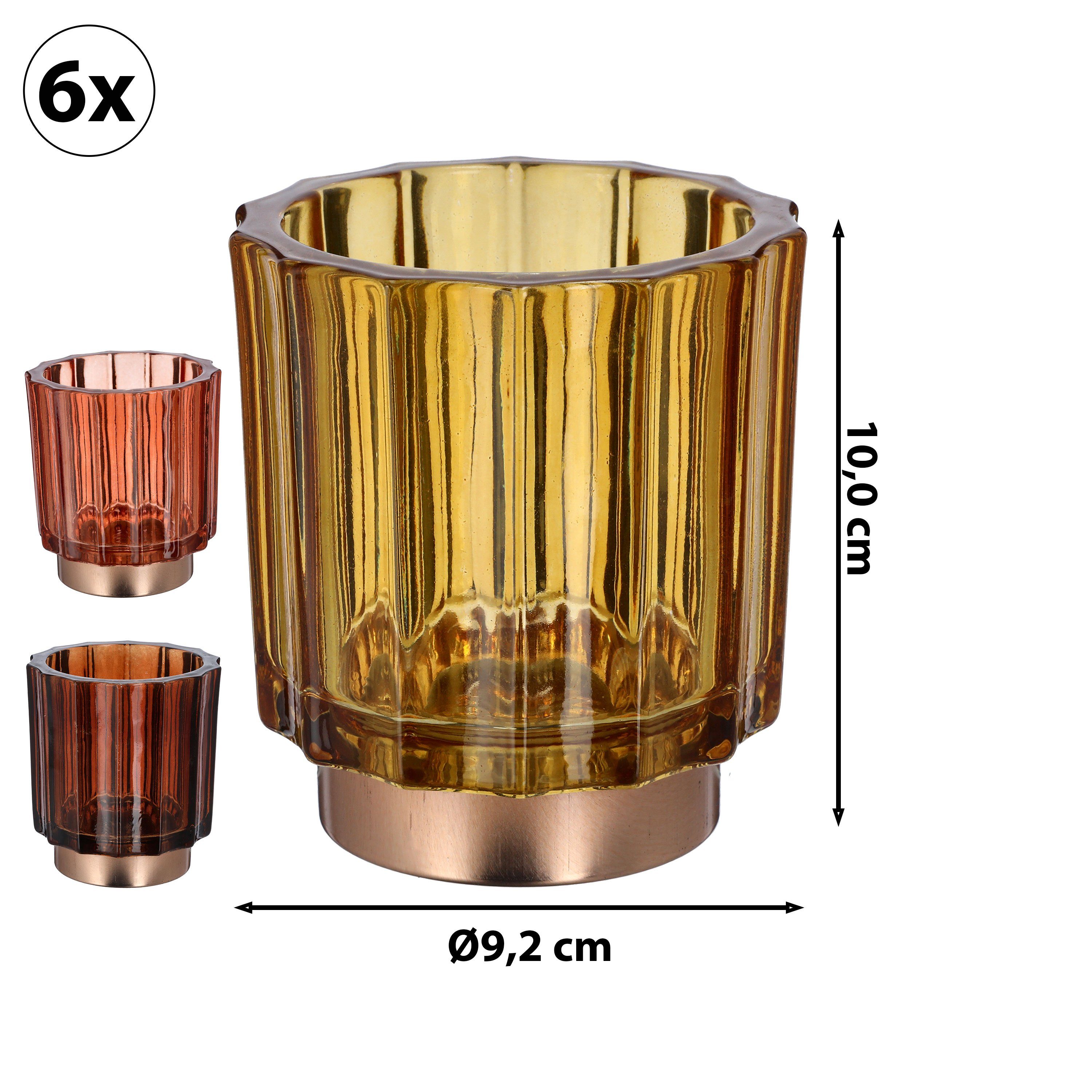 CEPEWA Teelichthalter 9,2x10cm Farben Sockel 3er Set 3 Glas Windlicht