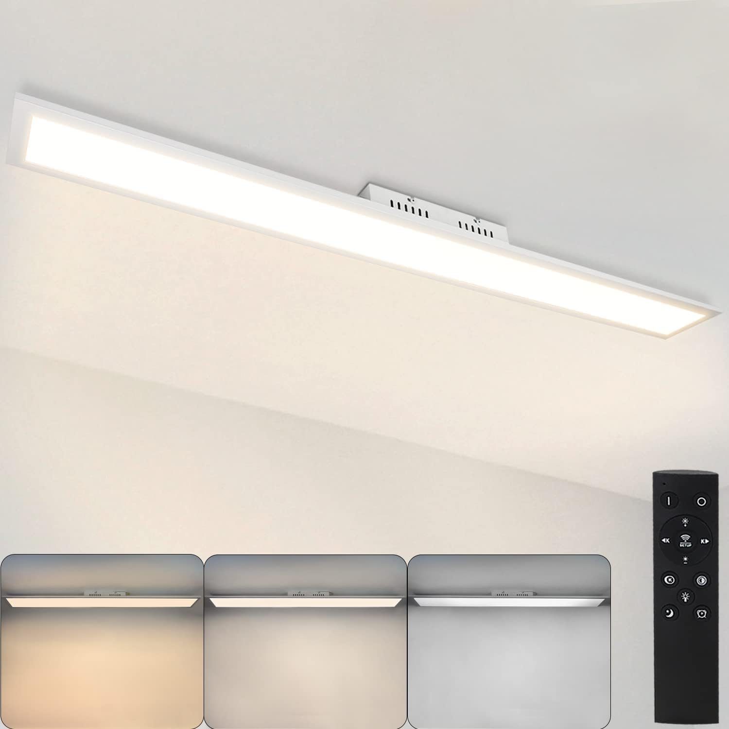 Nettlife LED Panel Deckenleuchte Dimmbar mit Fernbedienung 42W/48W 120x15 cm, LED fest integriert, Warmweiß, Neutralweiß, Kaltweiß, für Wohnzimmer Schlafzimmer Küche Büro flur