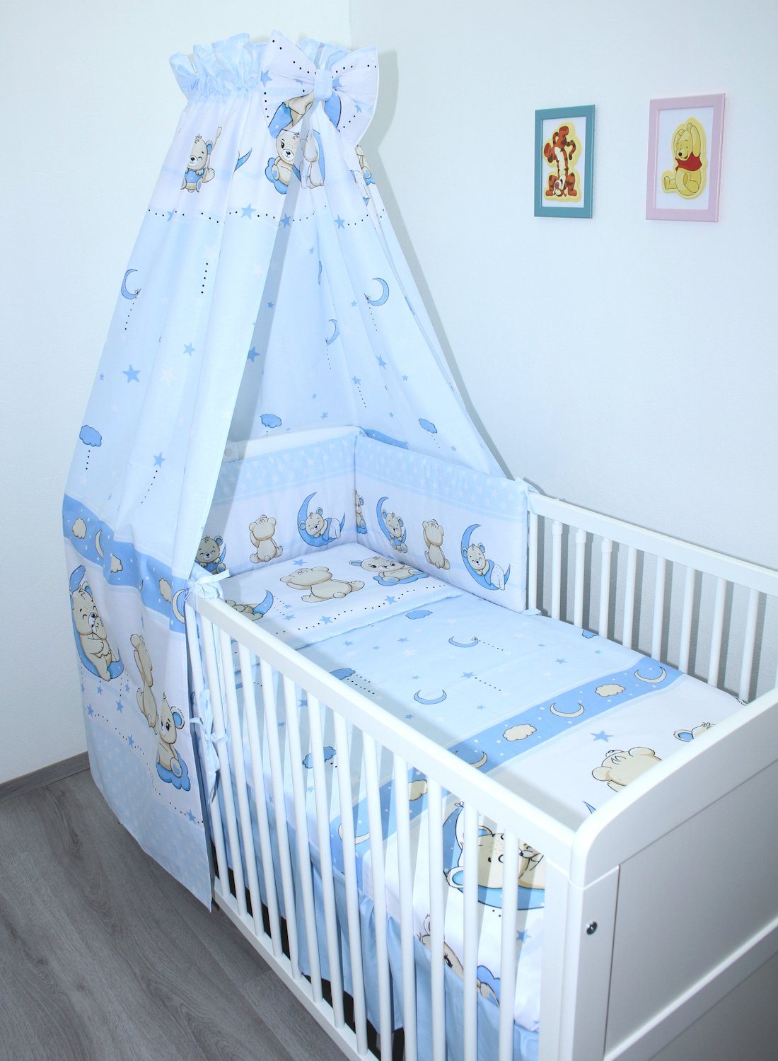Babybettwäsche Baby Bettset- 6 teiliges Set mit Vollstoff Himmel Bettwäsche Nestchen