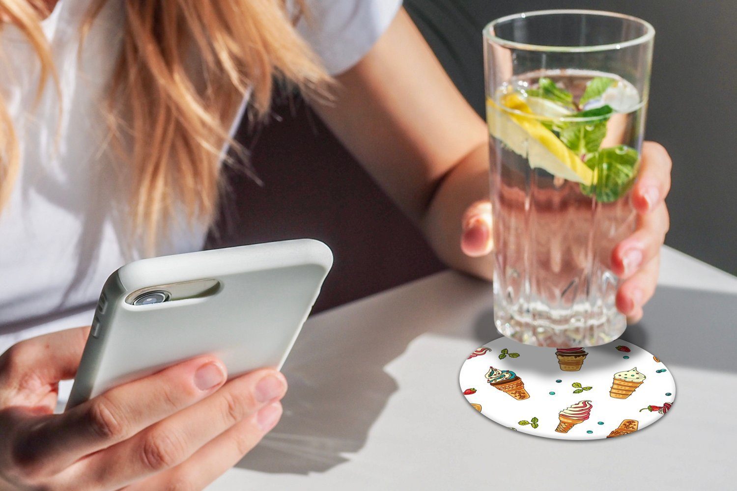 Eiscreme, Gläser, Tasse, Zubehör Sommer Getränkeuntersetzer, - Korkuntersetzer, 6-tlg., - Tassenuntersetzer, MuchoWow Glasuntersetzer Becher für Muster