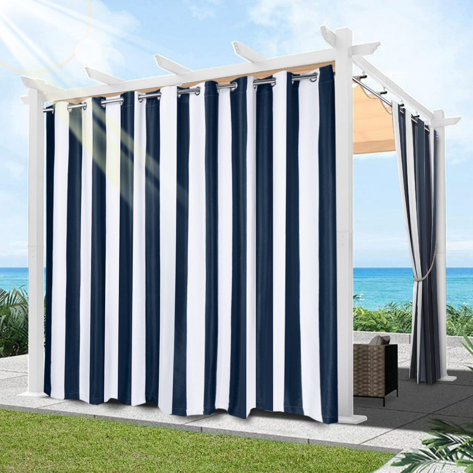 Jibenhome Outdoorgardine Vorhang Gestreifte Style,Outdoor Vorhang günstig online kaufen