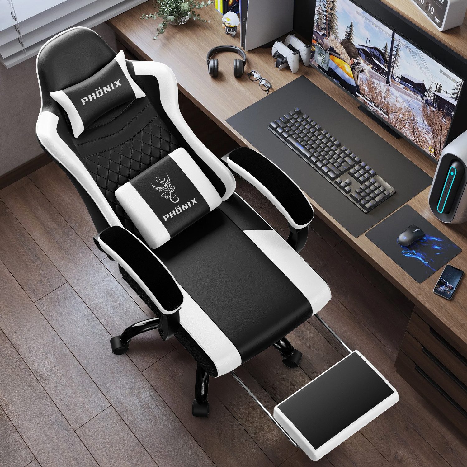Adormii Gaming-Stuhl Gaming Stuhl ergonomisch Gaming Chair Bürostuhl verstellbare (Gaming Stuhl mit verstellbaren Lendenkissen, Armlehne und Kopfstütze, Gamer Stuhl Bequeme Sitzkissen), gepolsterter Gaming-Stuhl, bis 150 kg Belastbarkeit