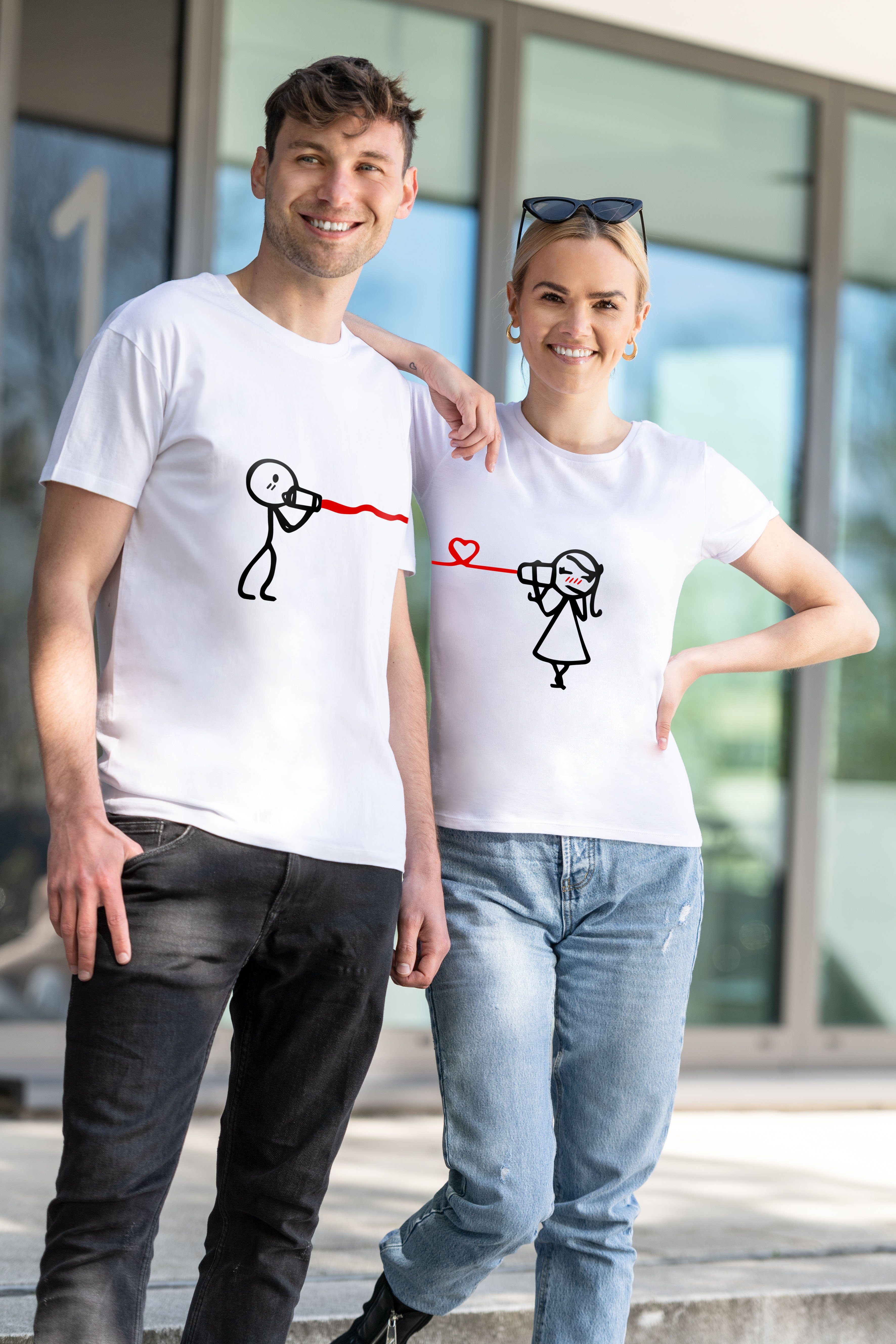 Pärchen Youth mit T-Shirt Hearing T-Shirt Love The süßem Frontprint Designz Fun