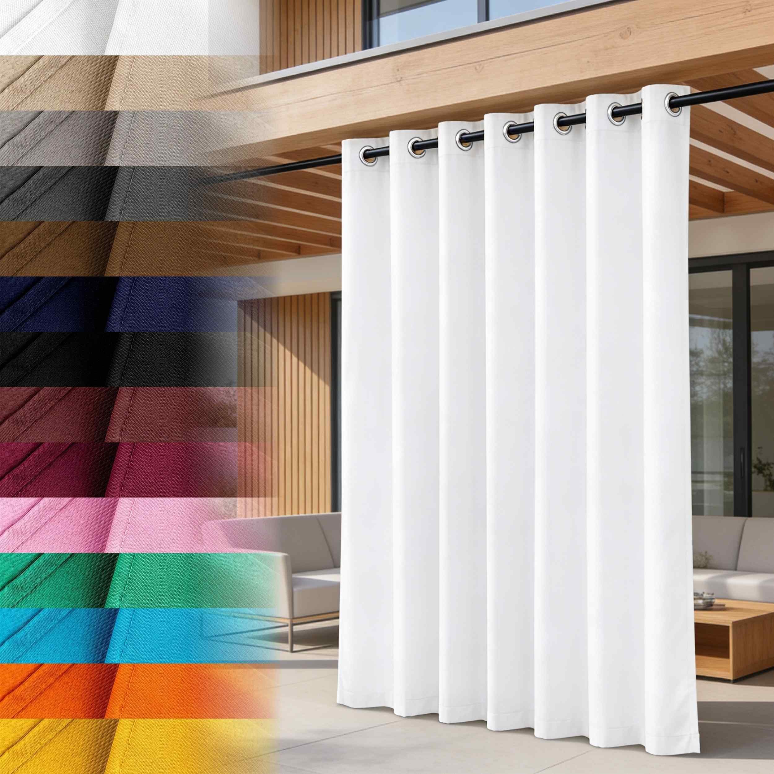 Lantigo Outdoorvorhang Wasserdichter Gartenvorhang mit Ösen und Raffhalter – Sichtschutz (1 St), Ösen, OXFORD 500D, für Terrasse, Pergola, Pavillon und Balkon im Außenbereich
