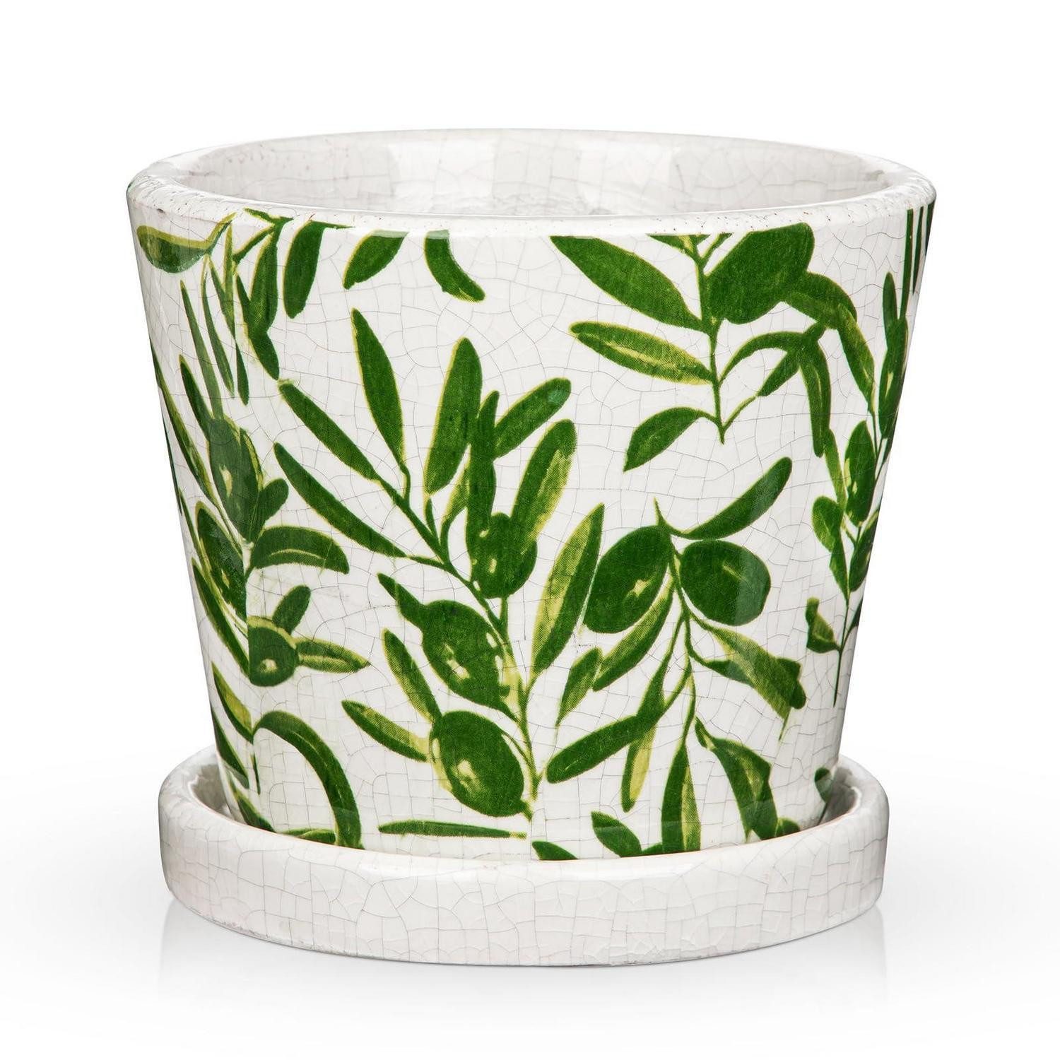 LuxusKollektion Blumentopf Blumentopf Keramik 14cm Sukkulenten Drainage Olivenblattmuster Typ-1