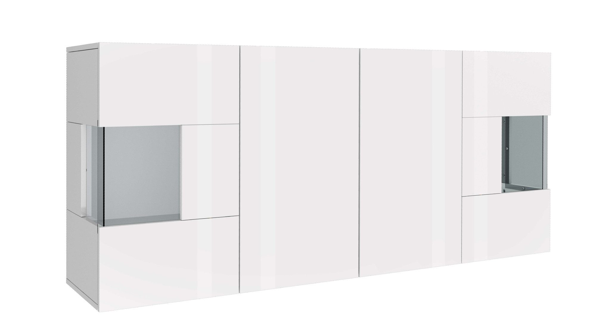 INOSIGN Sideboard Egypt, Kommode, Schrank, Kredenz, Vitrine grifflos, 4 Türen davon 2 mit Glaseinsatz, kompl. Hochglanz lackiert, Breite 180