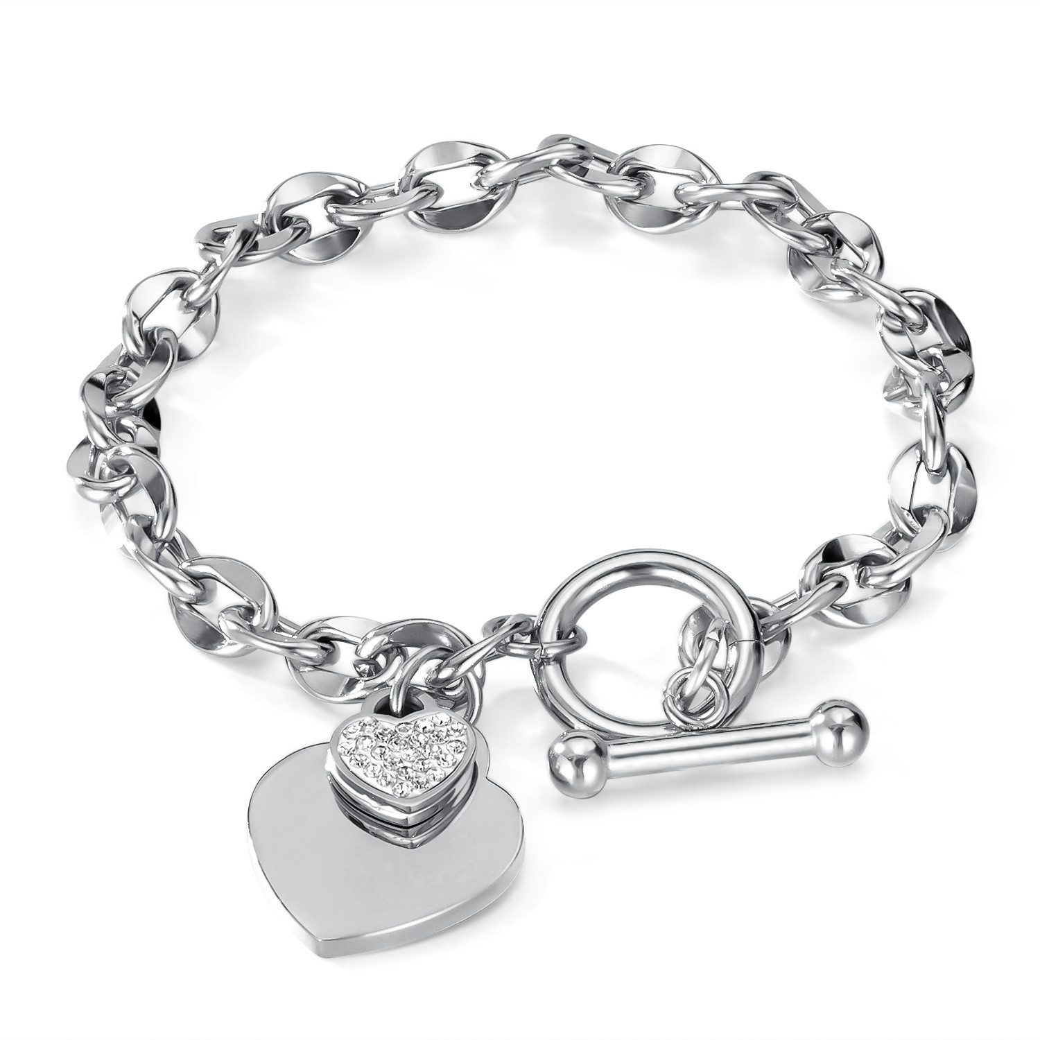RAIKOU Armband Strassherz mit Herzanhänger, Herzanhänger mit Strasssteinen, T-Verschluss