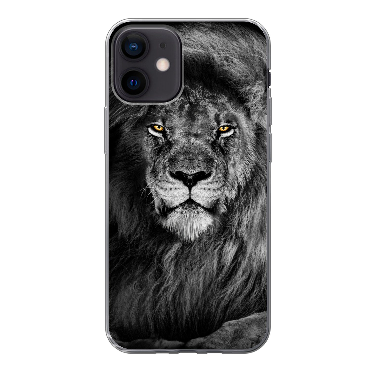 MuchoWow Handyhülle für Apple iPhone 12 Löwe - Augen - Orange - Schwarz und weiß - Tiere -, Smartphone-Bumper, Print, Handy Schutzhülle Dünn