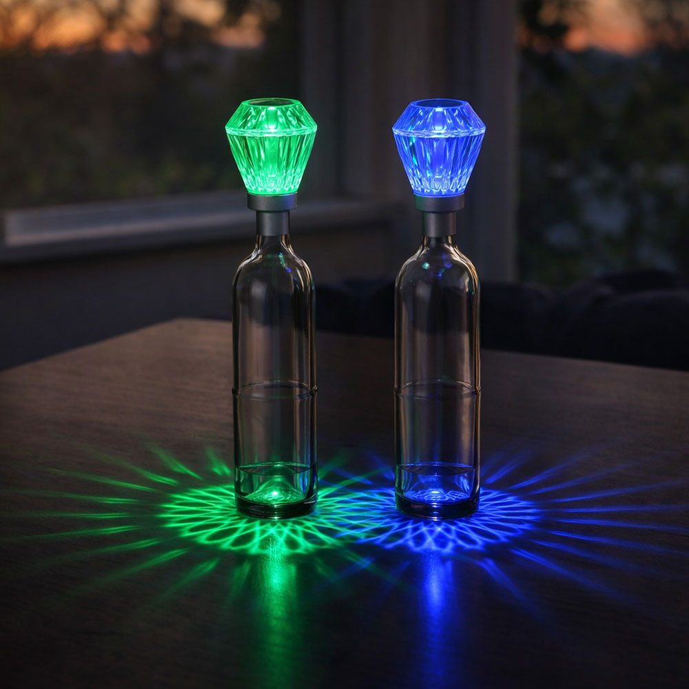 GLOBO LIGHTING LED Tischleuchte, LED-Leuchtmittel fest verbaut, Farbwechsel, 2er Set Tischlampe Flaschenaufsatz Dekoleuchte RGB LED Kristall klar