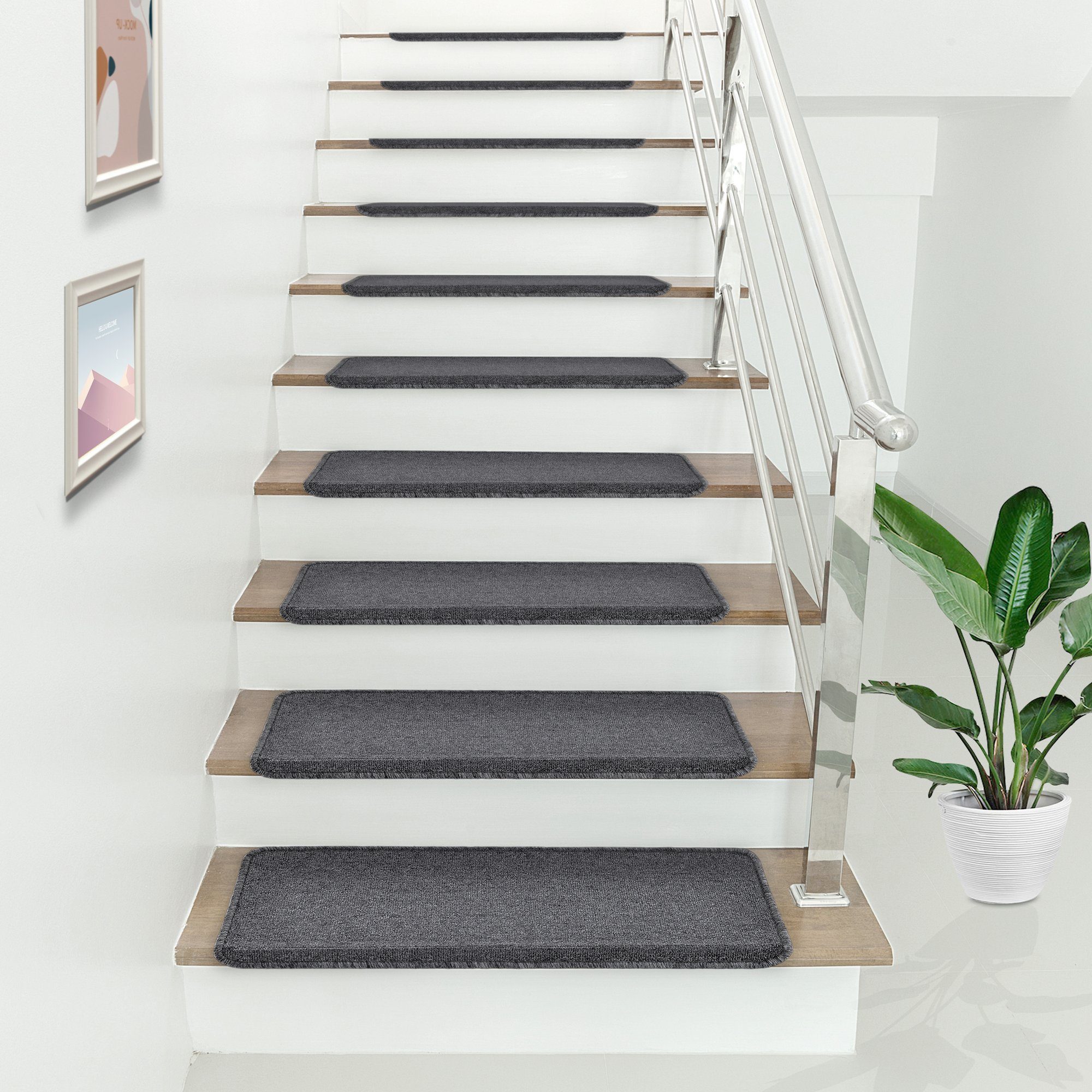 Stufenmatte, en.casa, rechteckig, 15-er Set Treppenmatten 65 x 24 cm  rechteckig selbstklebend Treppenschoner Stufenteppich Dunkelgrau online  kaufen | OTTO