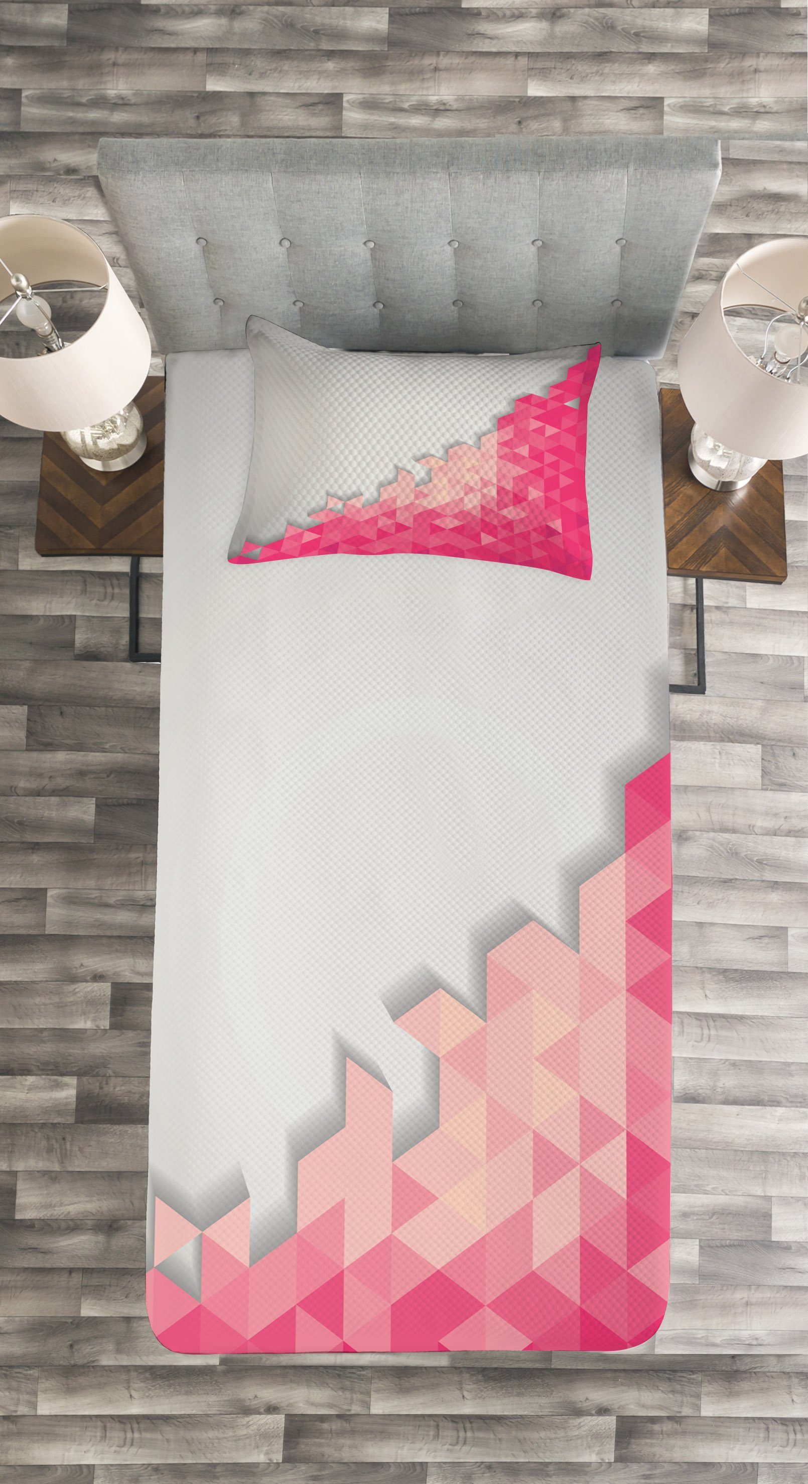 Abakuhaus, und Rosa mit Set Grau Kissenbezügen Waschbar, abstrakte Tagesdecke Geometrie