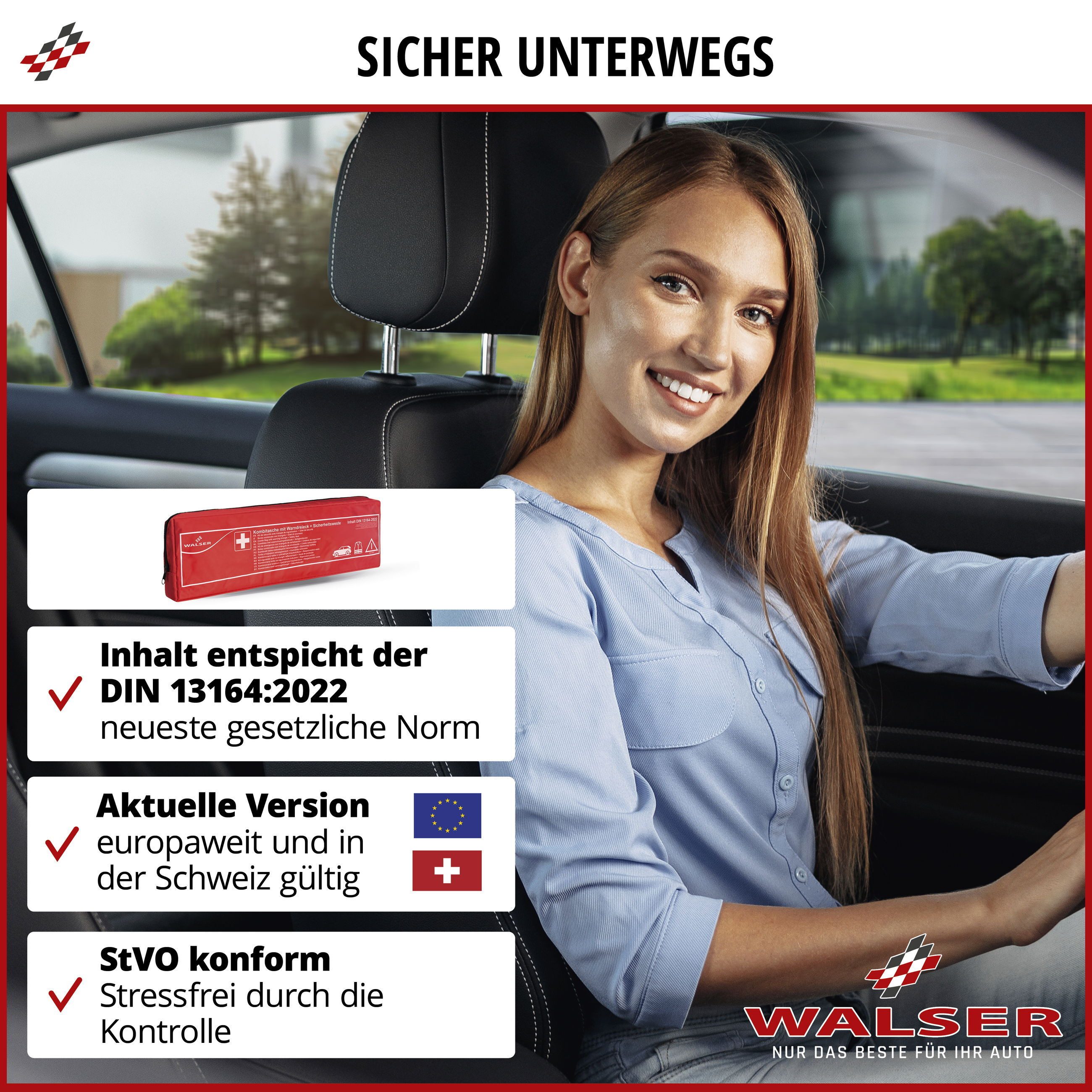 WALSER KFZ-Verbandkasten KFZ Verbandstasche Kombi 3, (1 Set)