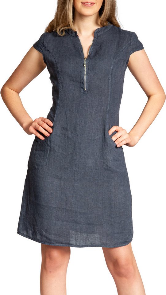 Caspar Sommerkleid SKL040 knielanges Damen Leinenkleid mit Reißverschluss Ausschnitt Luftig leicht, figurumspielende Form, mit seitlichem Jersey-Einsatz