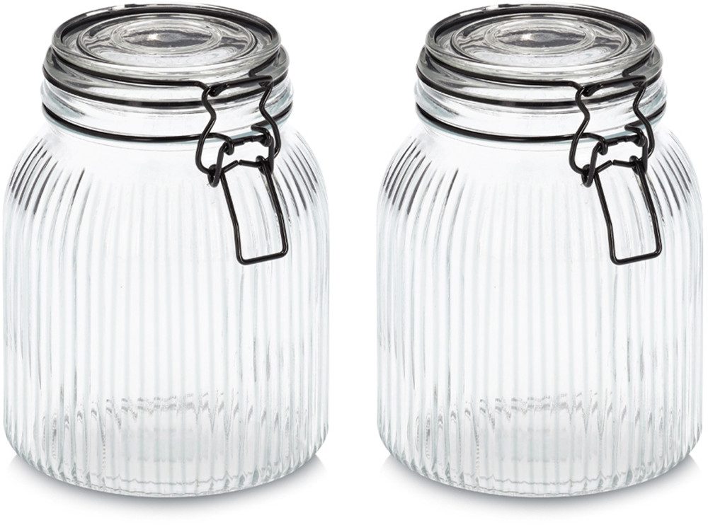 Zeller Present Vorratsglas mit Bügelverschluss, 2-tlg., Glas, Metall, (Set, 2-tlg), luftdicht, schützt vor Feuchtigkeit, 1400 ml